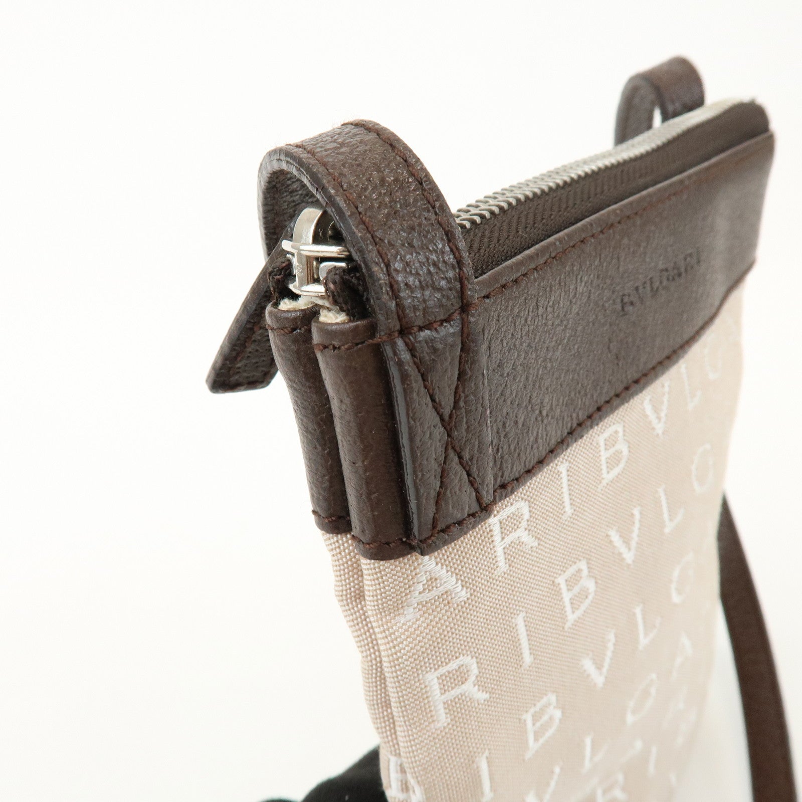 BVLGARI Logo Mania Monogram Canvas Leather Shoulder Bag Beige Brown