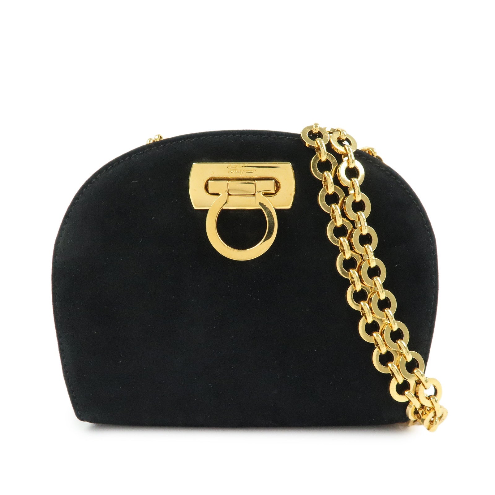 Ferragamo Gancini Suede Leather Chain Shoulder Crossbody Bag Black