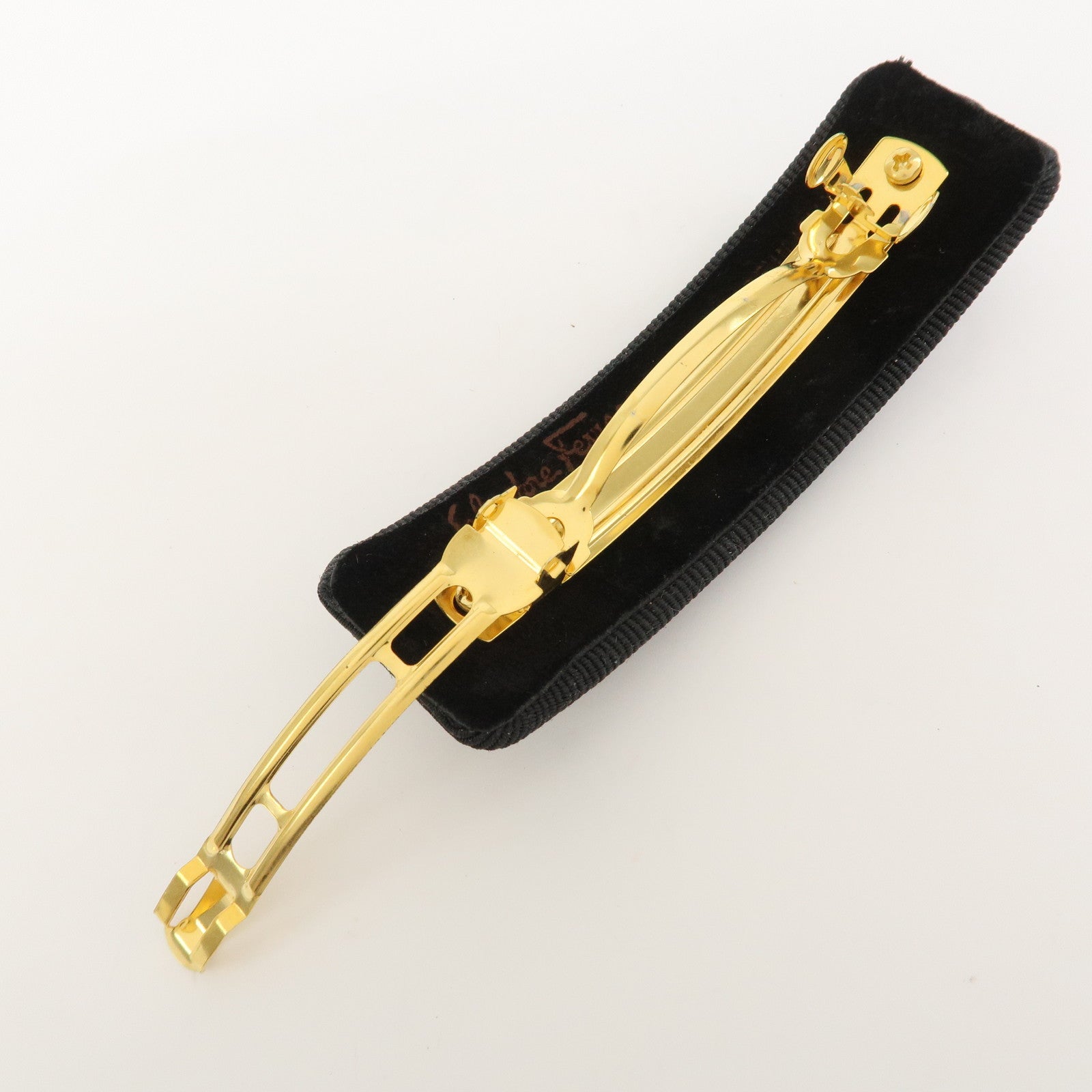 Ferragamo Gancini Logo Canvas Barrette Hair Clip Black Gold