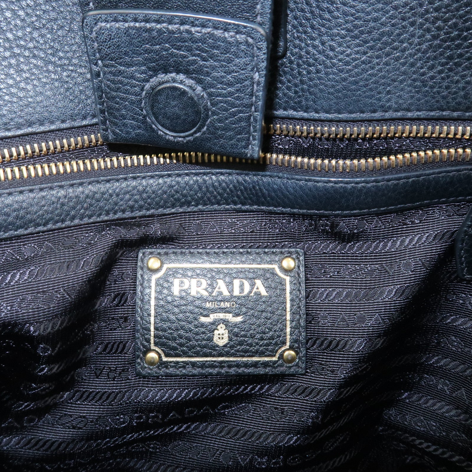 PRADA Logo Leather Shoulder Bag Tote Bag Black 1BG111