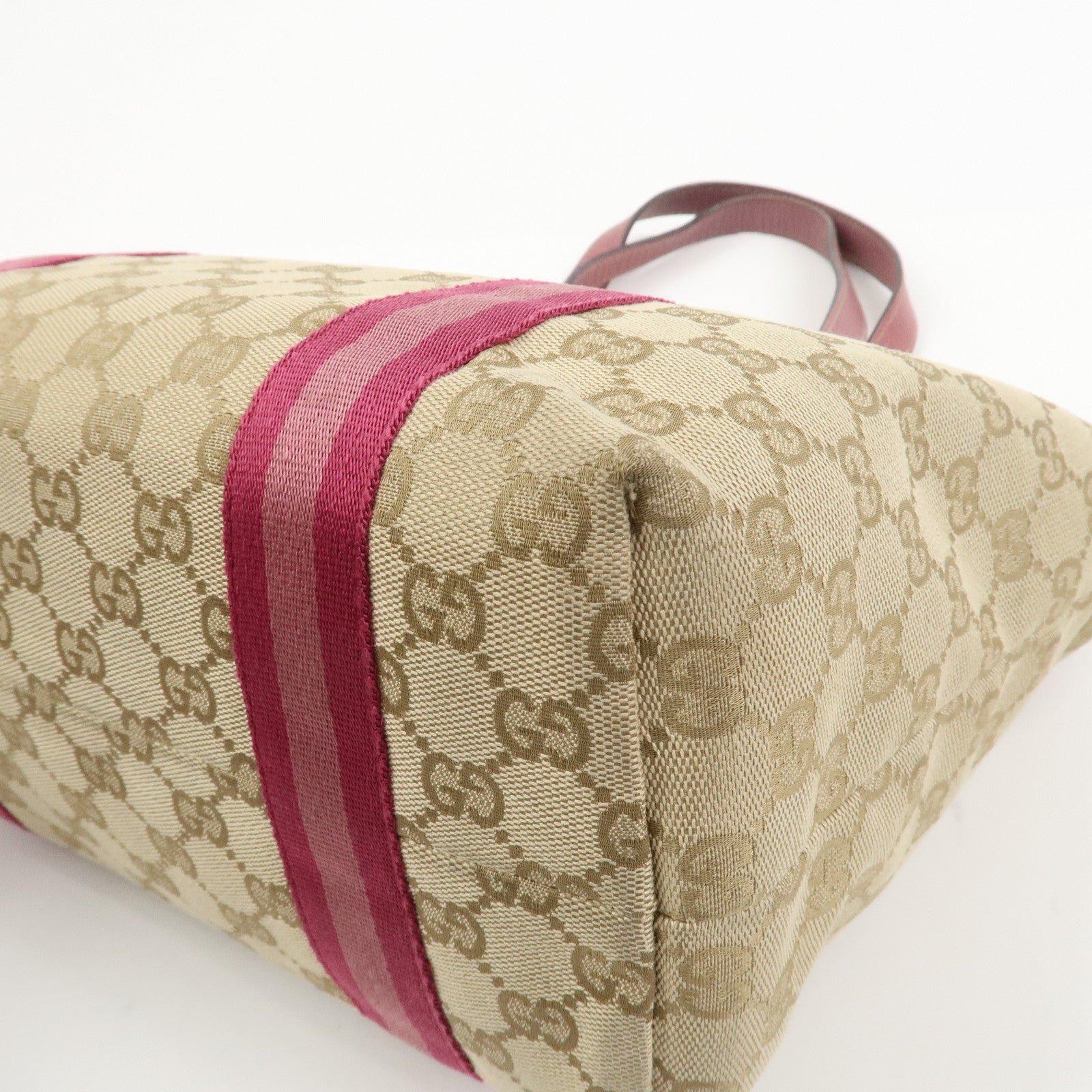 GUCCI Sherry GG Canvas Butterfly Charm Tote Bag Beige Pink 137396