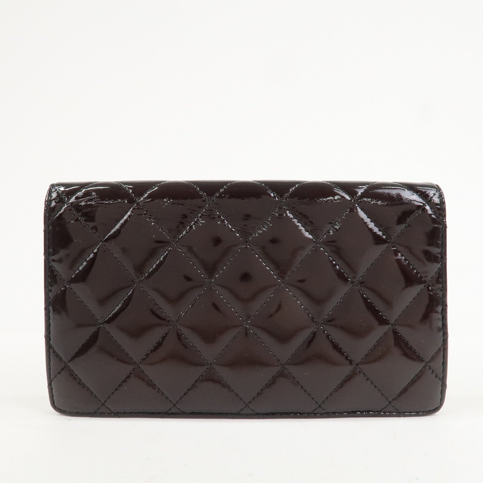 CHANEL COCO Mark Matelasse Patent Leather Long Wallet Black A48691