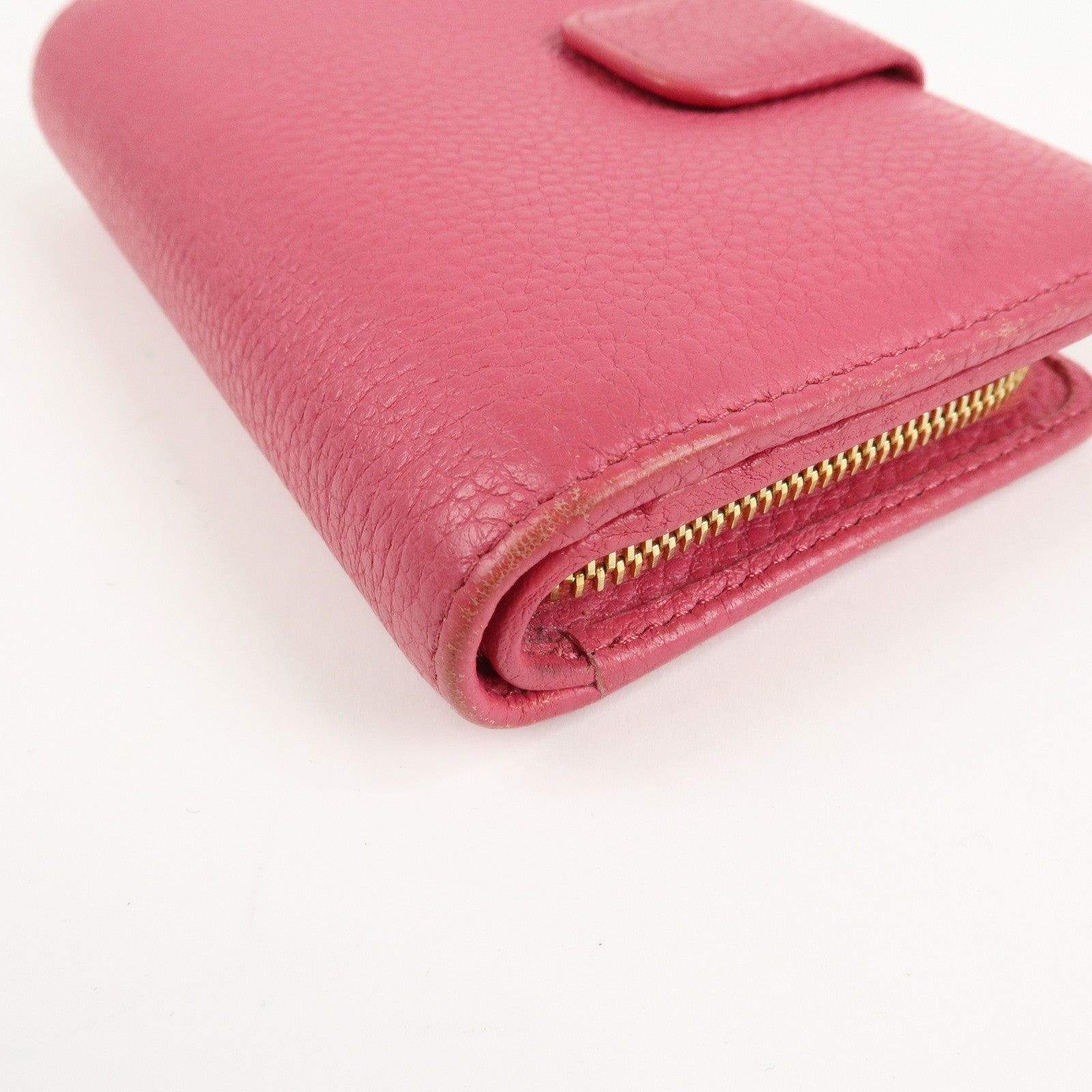 PRADA Logo Leather Bi-Fold Wallet Small Wallet Pink 1ML018 Used