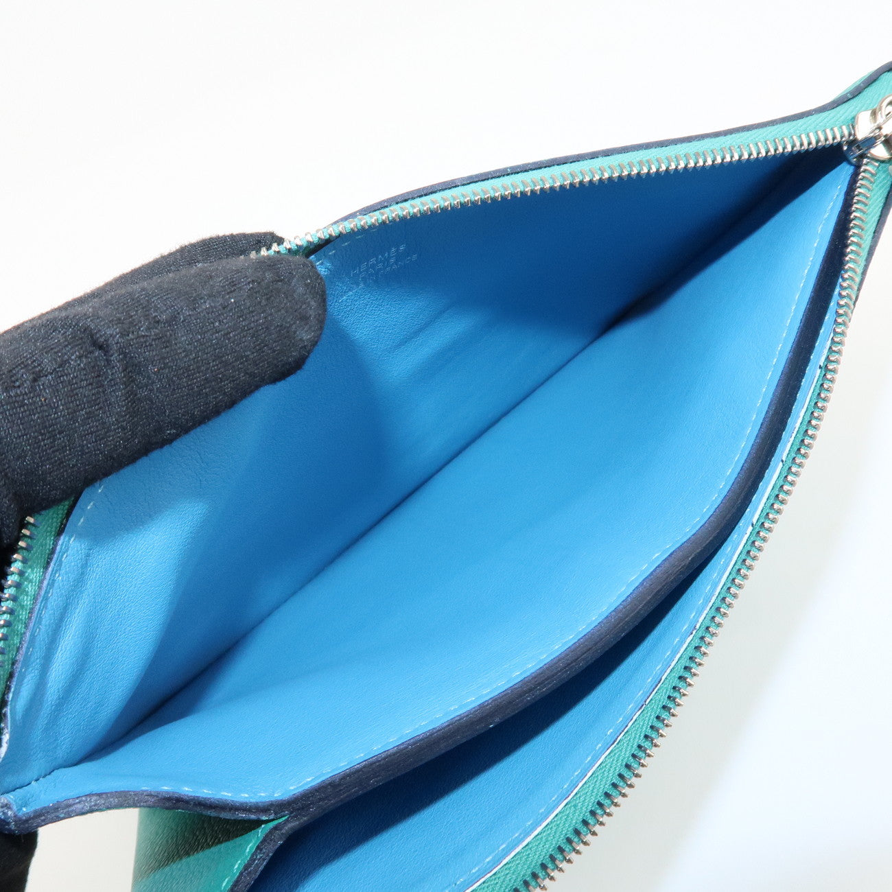 HERMES Atout GM Leather Pouch Emerald Green Used