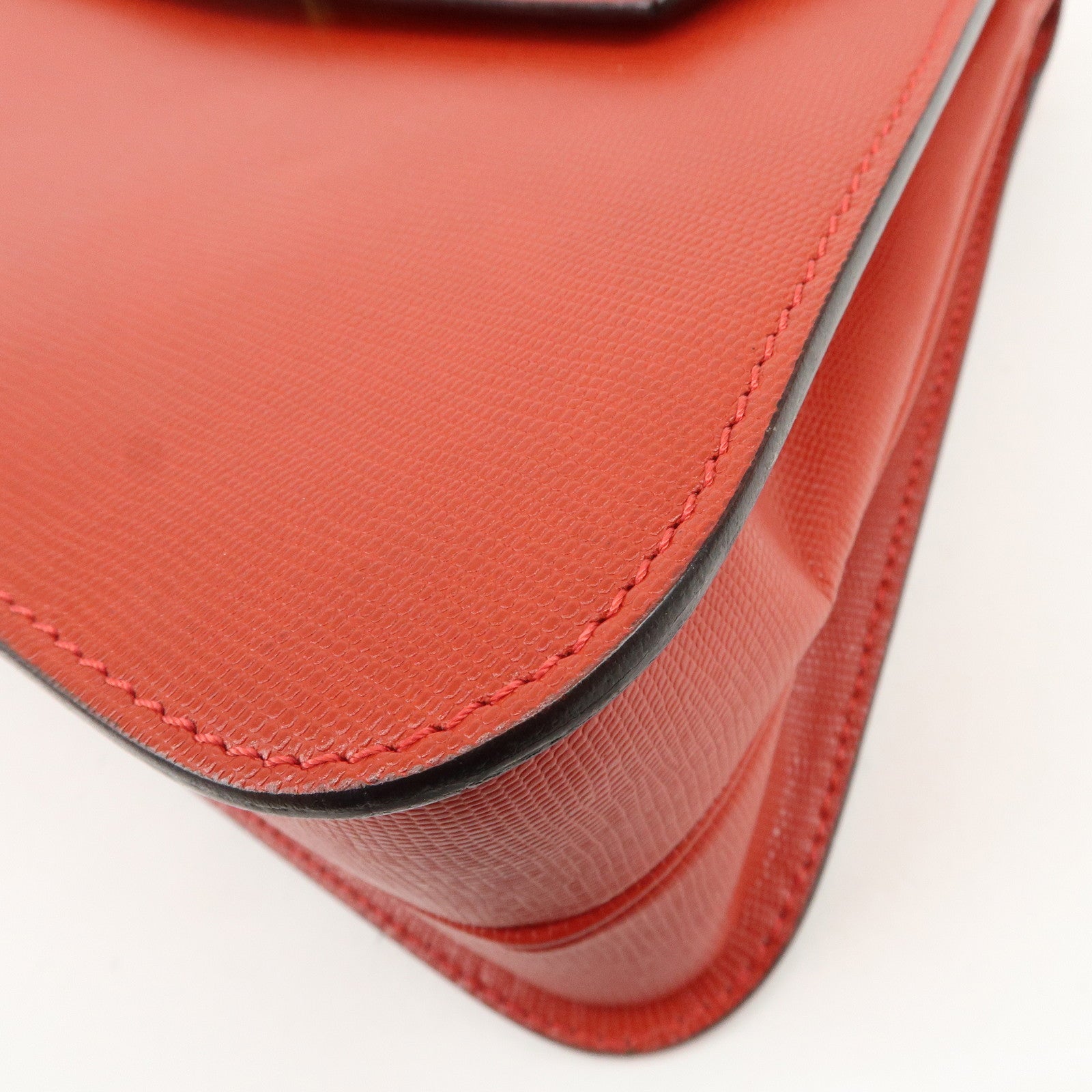 CELINE Logo Leather 2Way Bag Hand Bag Shoulder Bag Red Gold