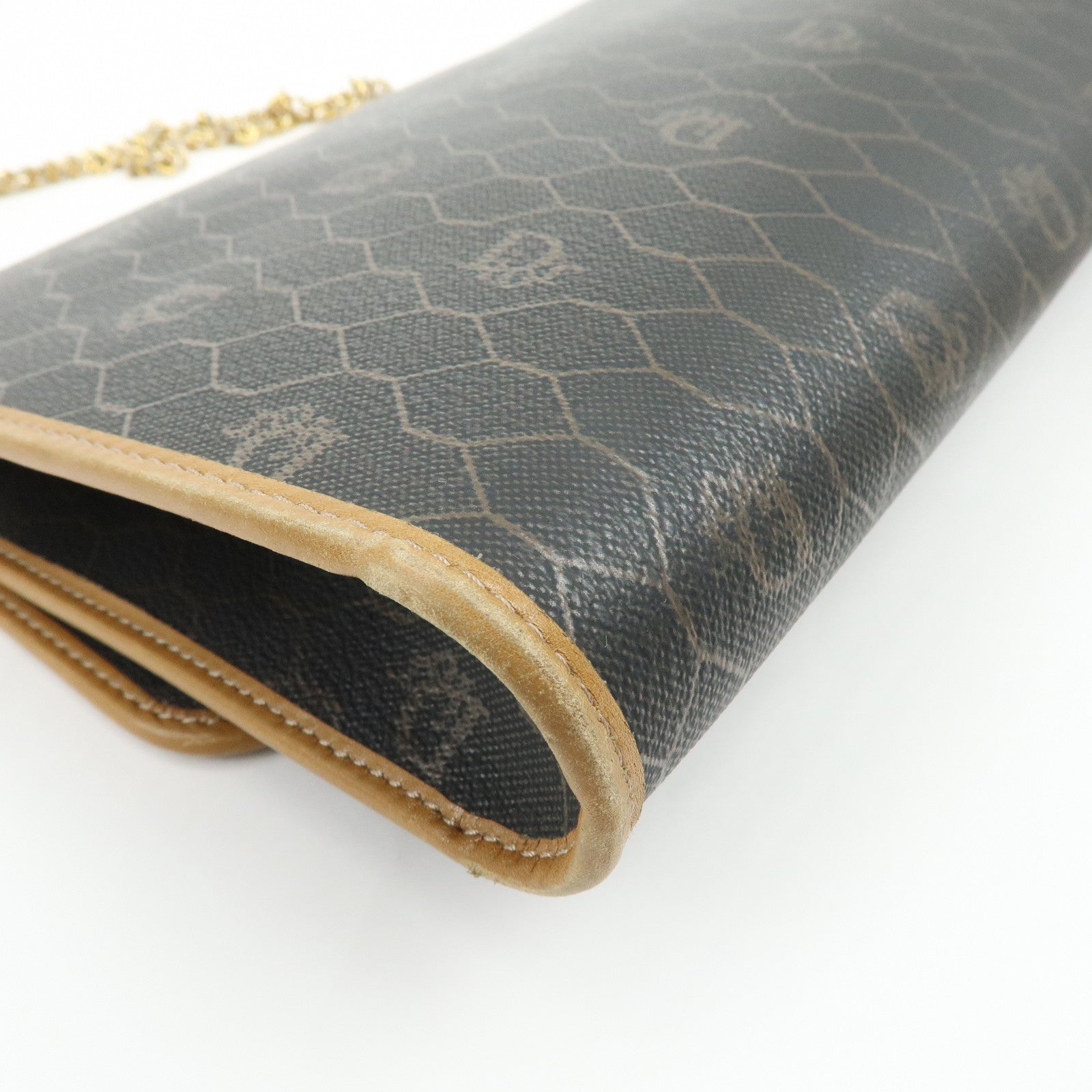 Christian Dior Honeycomb PVC Leather Chain Shoulder Bag Brown