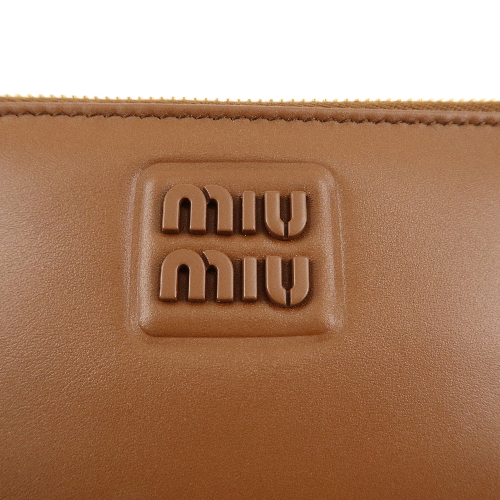 MIU MIU Logo Leather Card Case Coin Case Brown Used