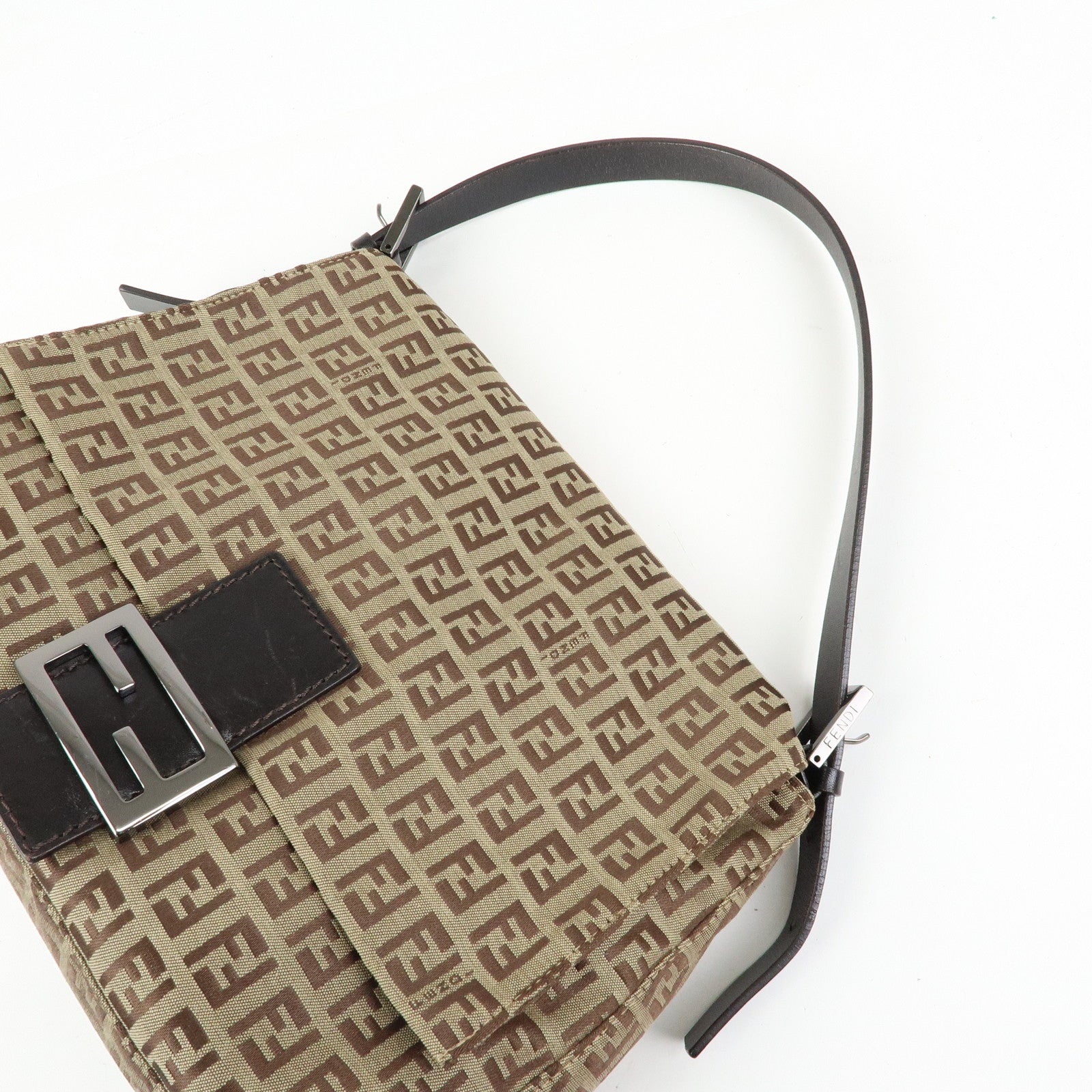 FENDI Zucchino Mamma Baguette Nylon Leather Shoulder Bag 8BR001
