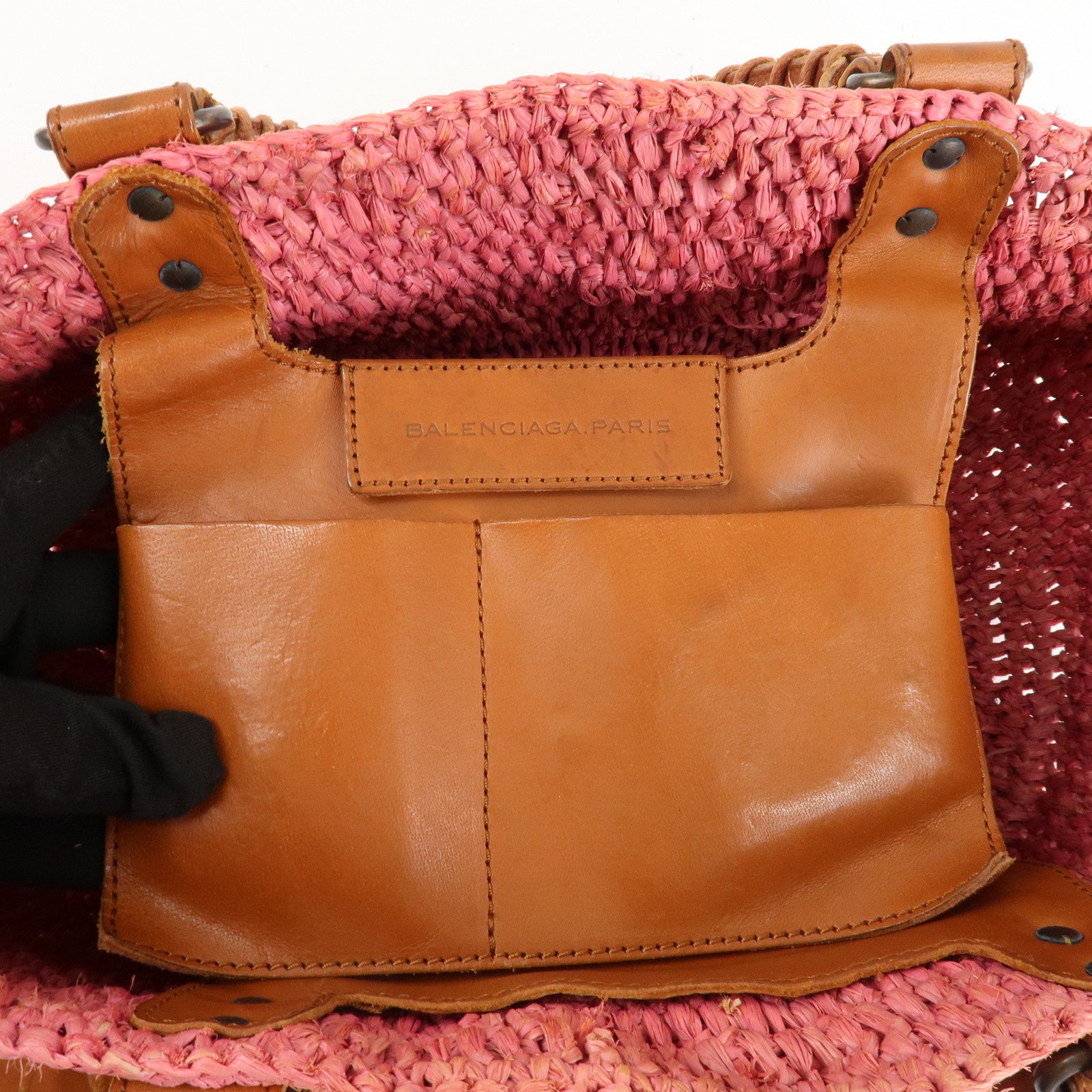 BALENCIAGA Straw Tote Bag Shoulder Bag Brown Pink 236741 Used