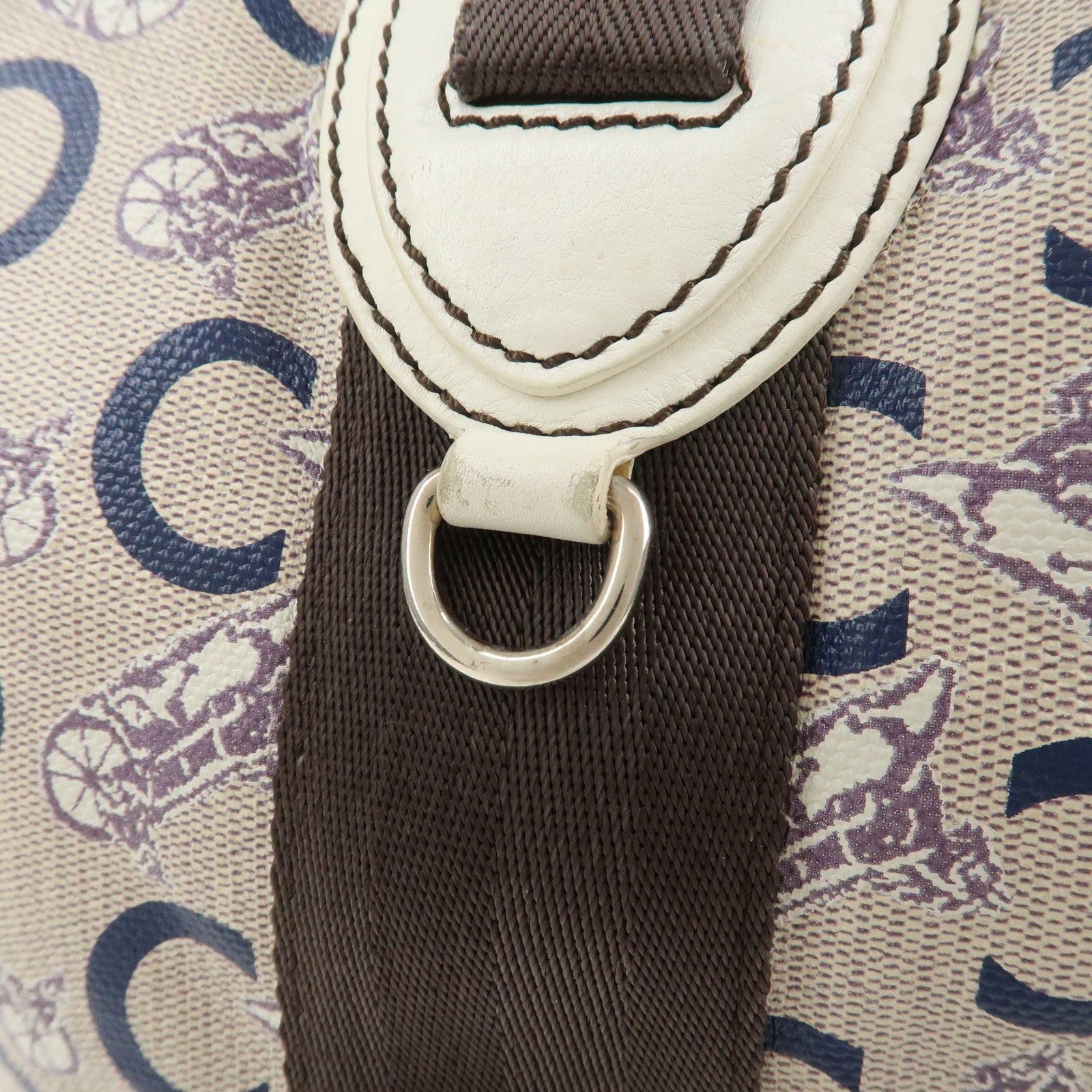 CELINE C Macadam PVC Canvas Leather Tote Bag Hand Bag Ivory Black