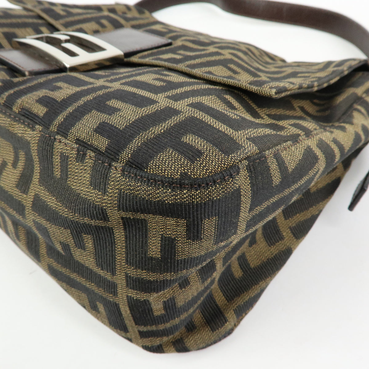 FENDI Mamma Baguette Zucca Canvas Leather Shoulder Bag Brown 26325