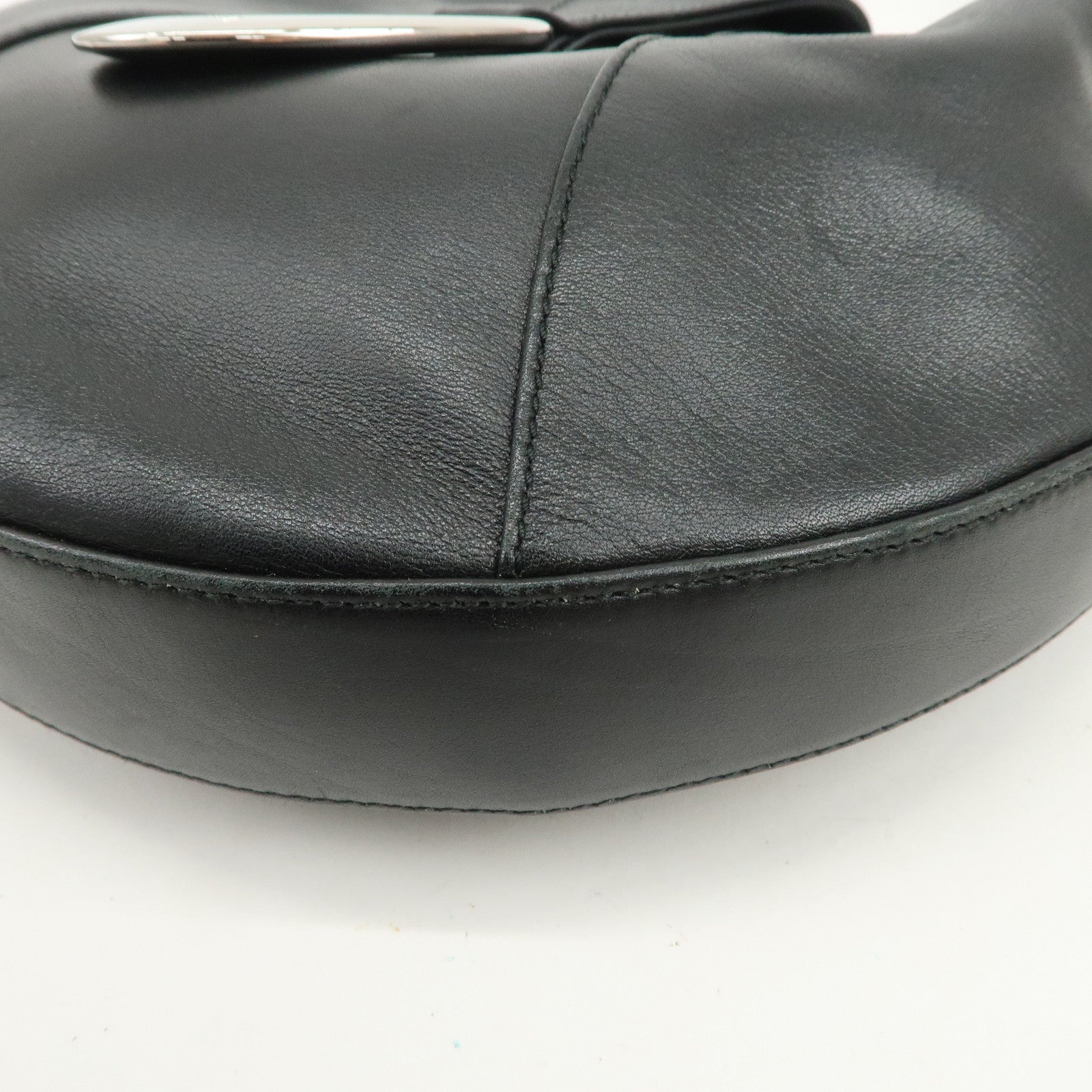 BVLGARI Leather Shoulder Bag Hand Bag Black Silver