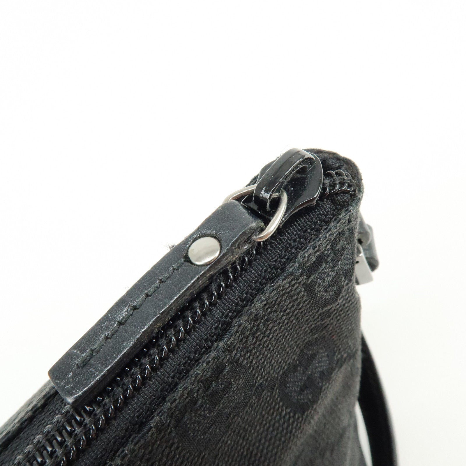 GUCCI Boat Bag GG Canvas Leather Hand Bag Pouch Black 07198