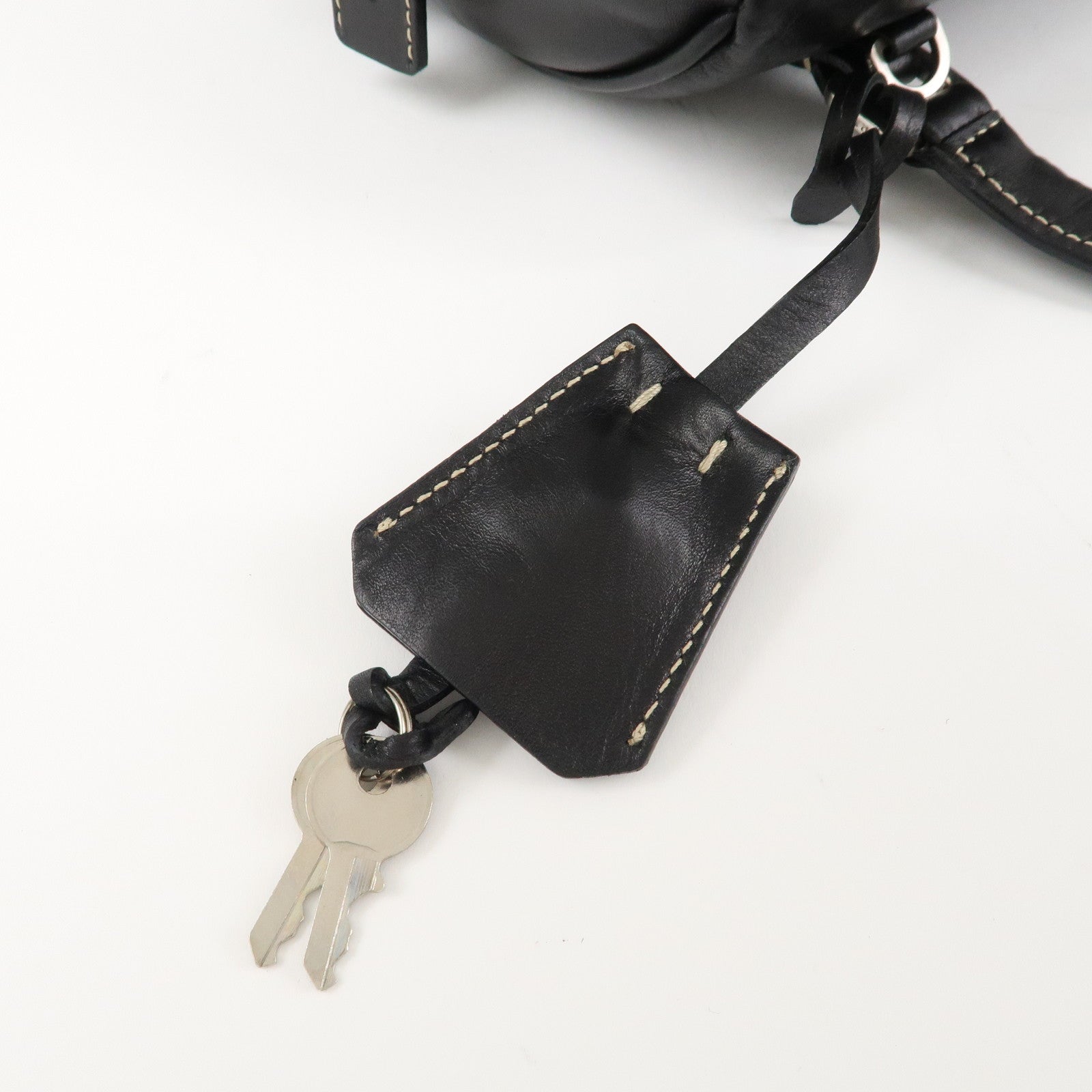 PRADA Leather Mini Boston Bag Hand Bag Black Used