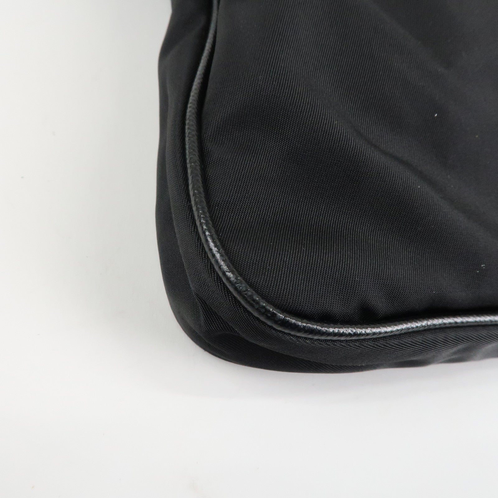 PRADA Triangle Logo Nylon Leather Shoulder Bag Silver HDW Black Used