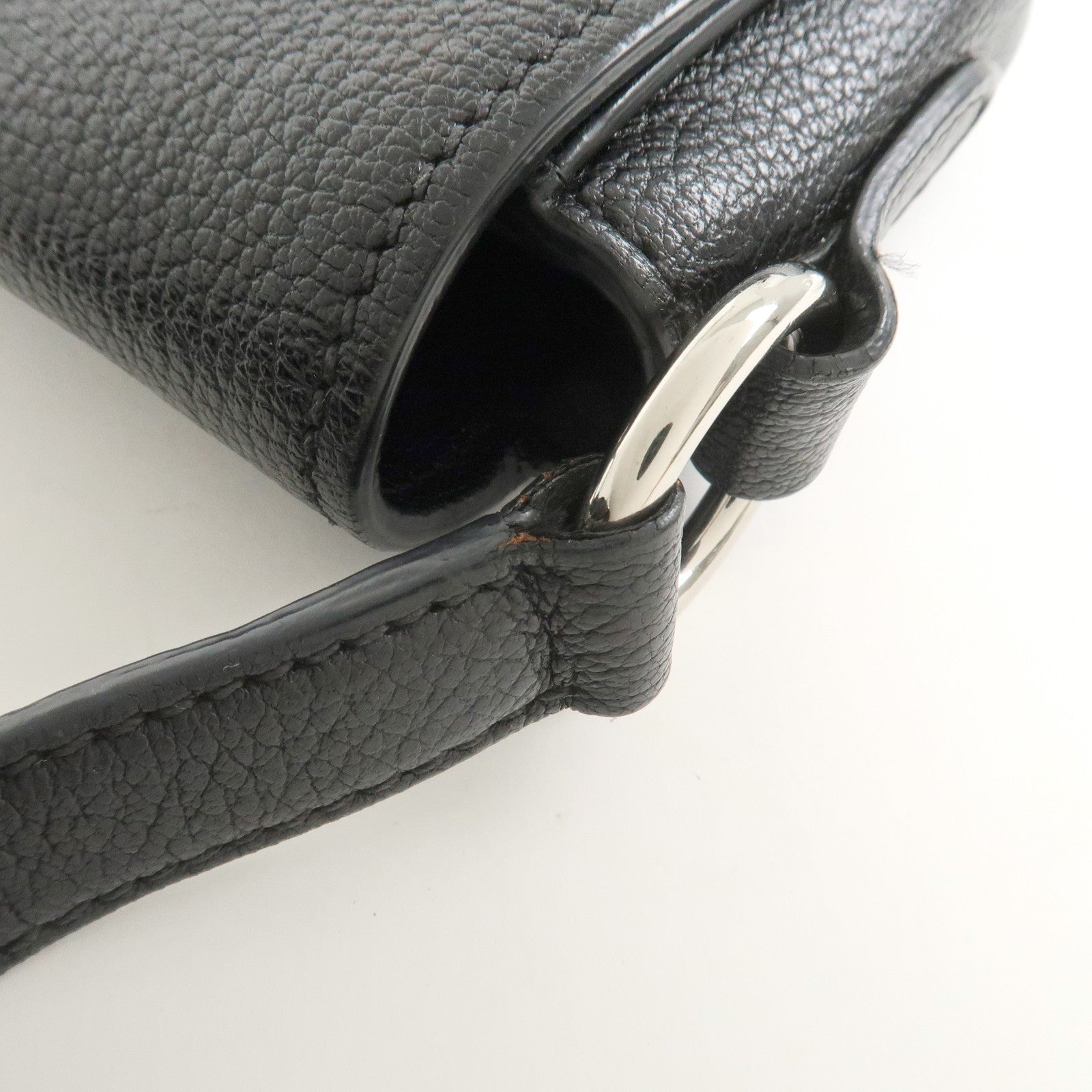 MIU MIU Madras Leather Shoulder Bag Black Silver RT0638