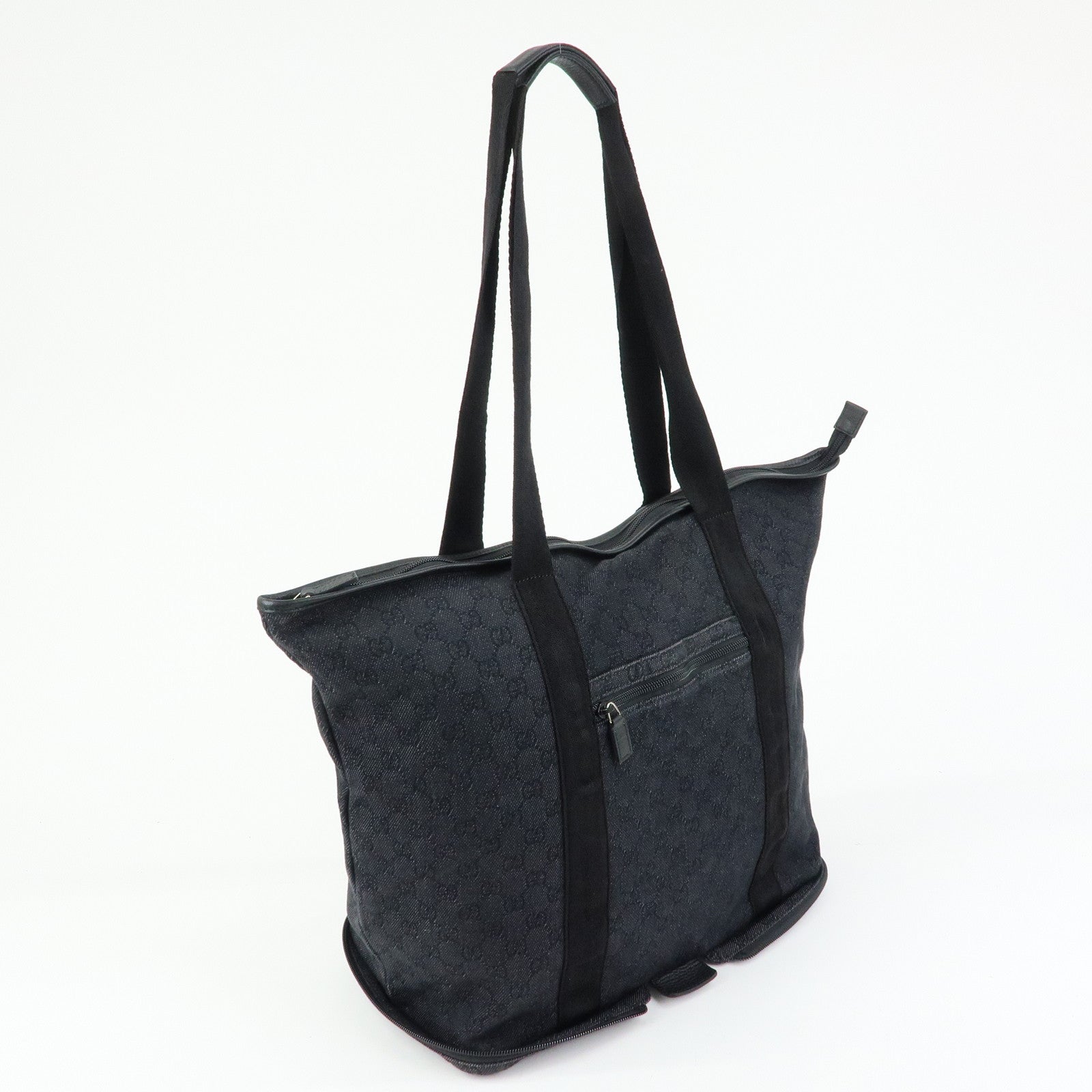 GUCCI GG Denim Leather Foldable Tote Bag Shoulder Bag Black 152232