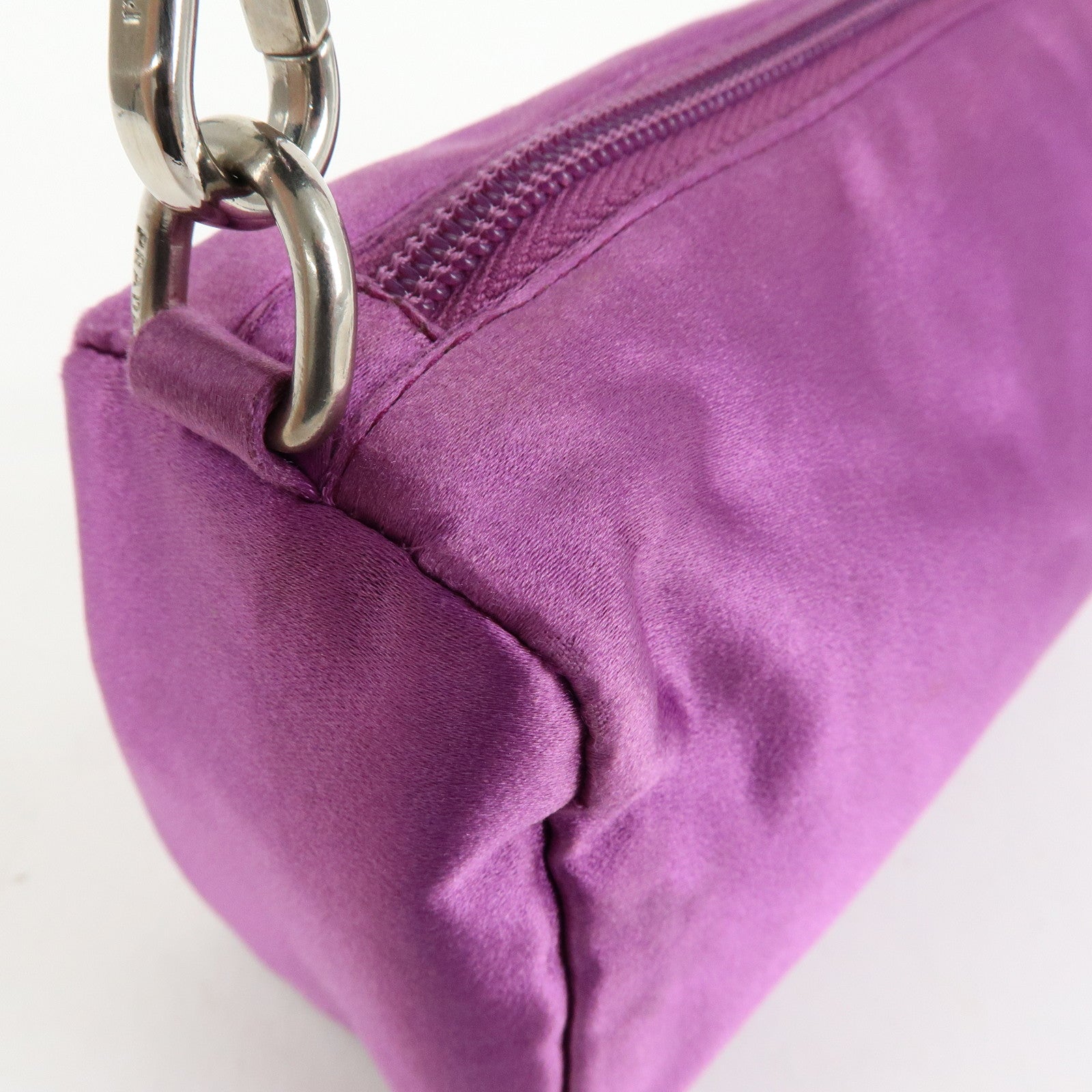 PRADA Triangle Logo Satin Mini Hand Bag Pochette Pouch Purple