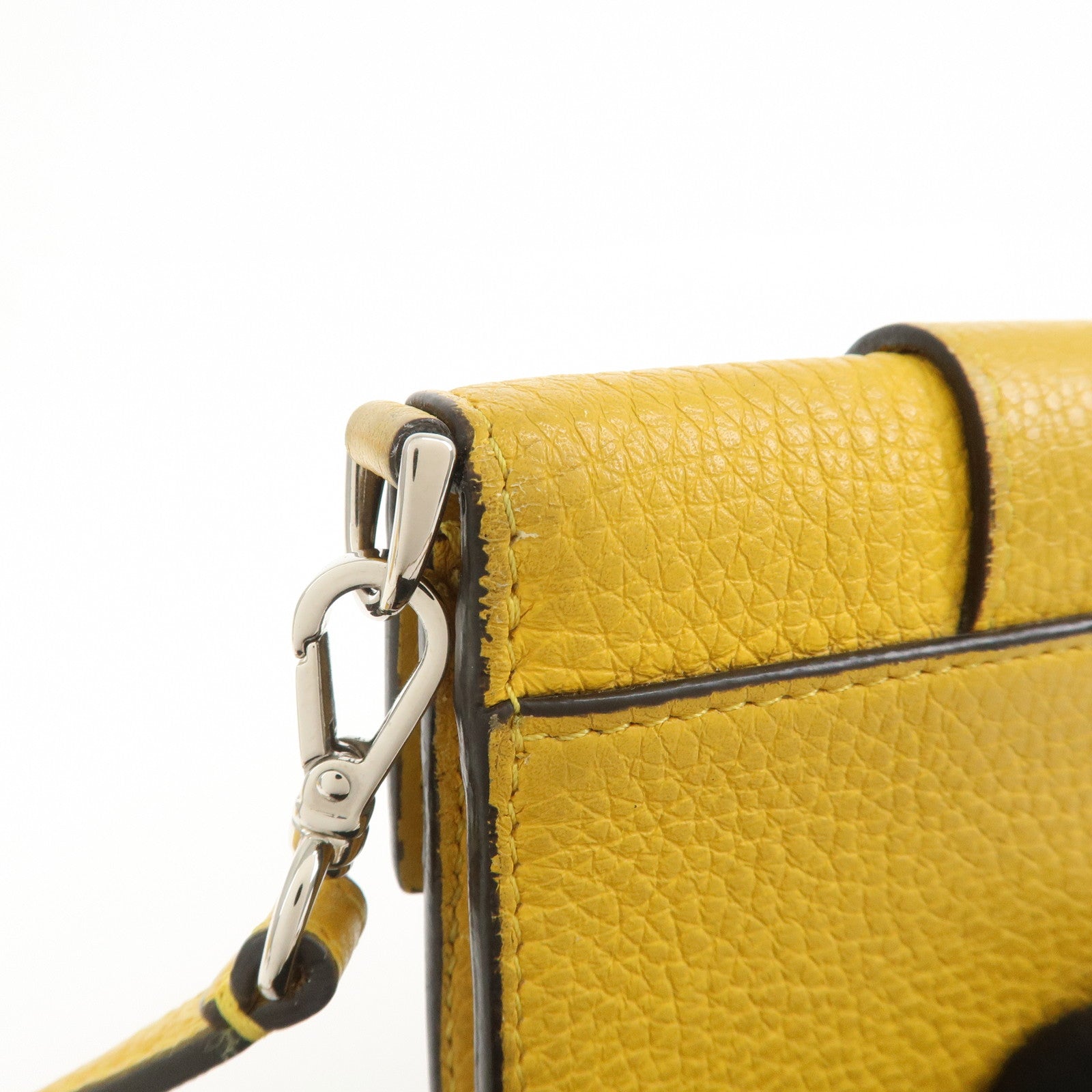 FENDI Micro Flat Baguette Leather Mini Shoulder Bag Yellow