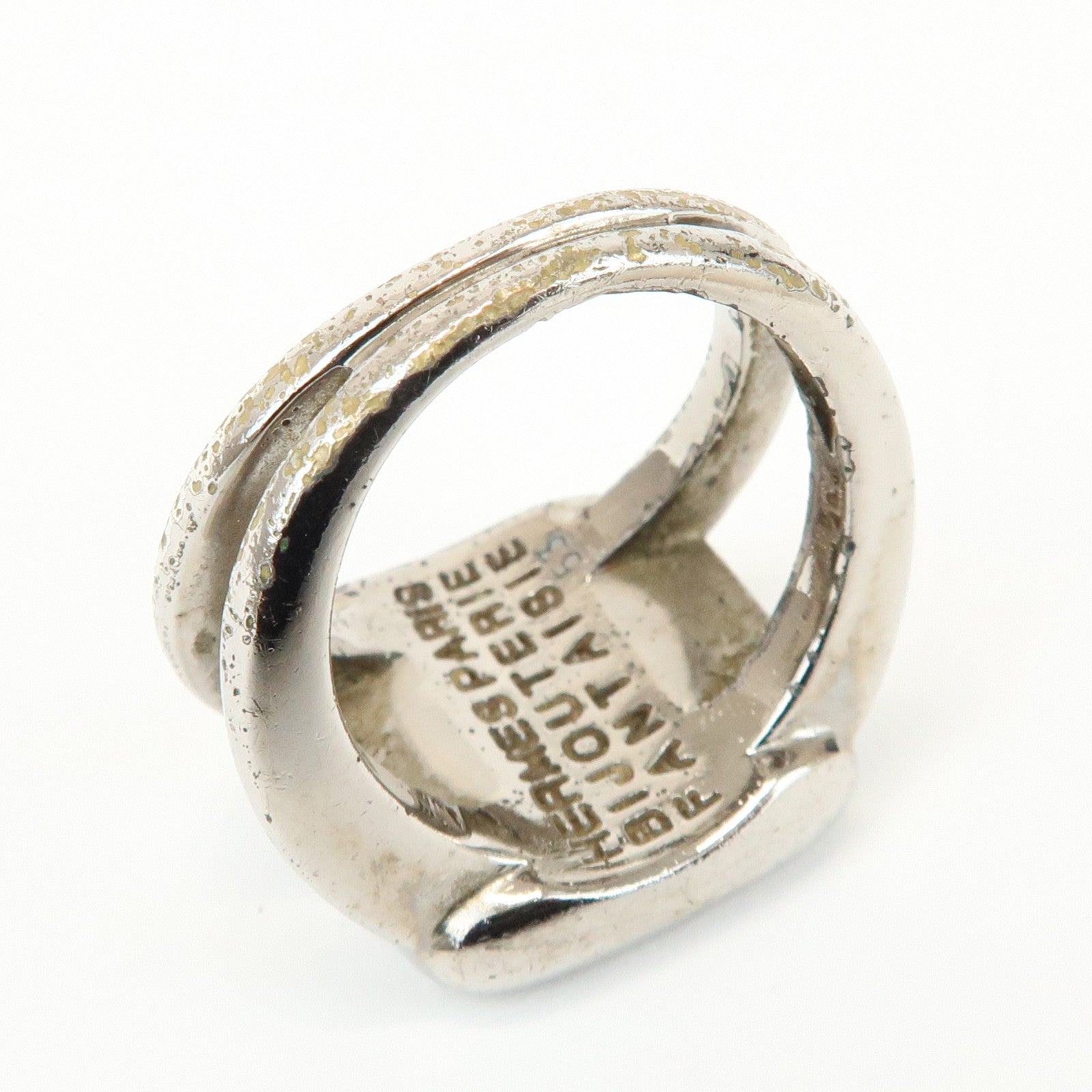 HERMES Metal Corozo Sellier Ring Shell Silver