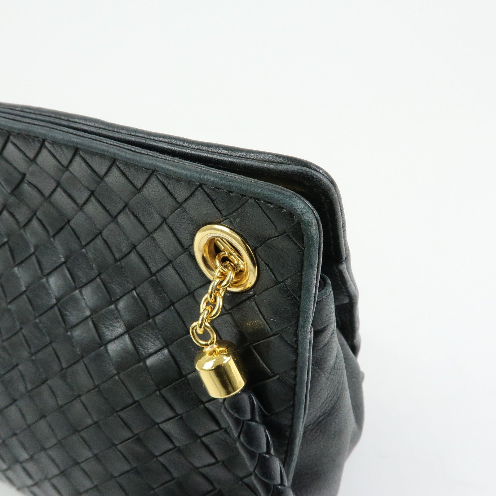 BOTTEGA VENETA Intrecciato Leather Shoulder Bag Hand Bag Black