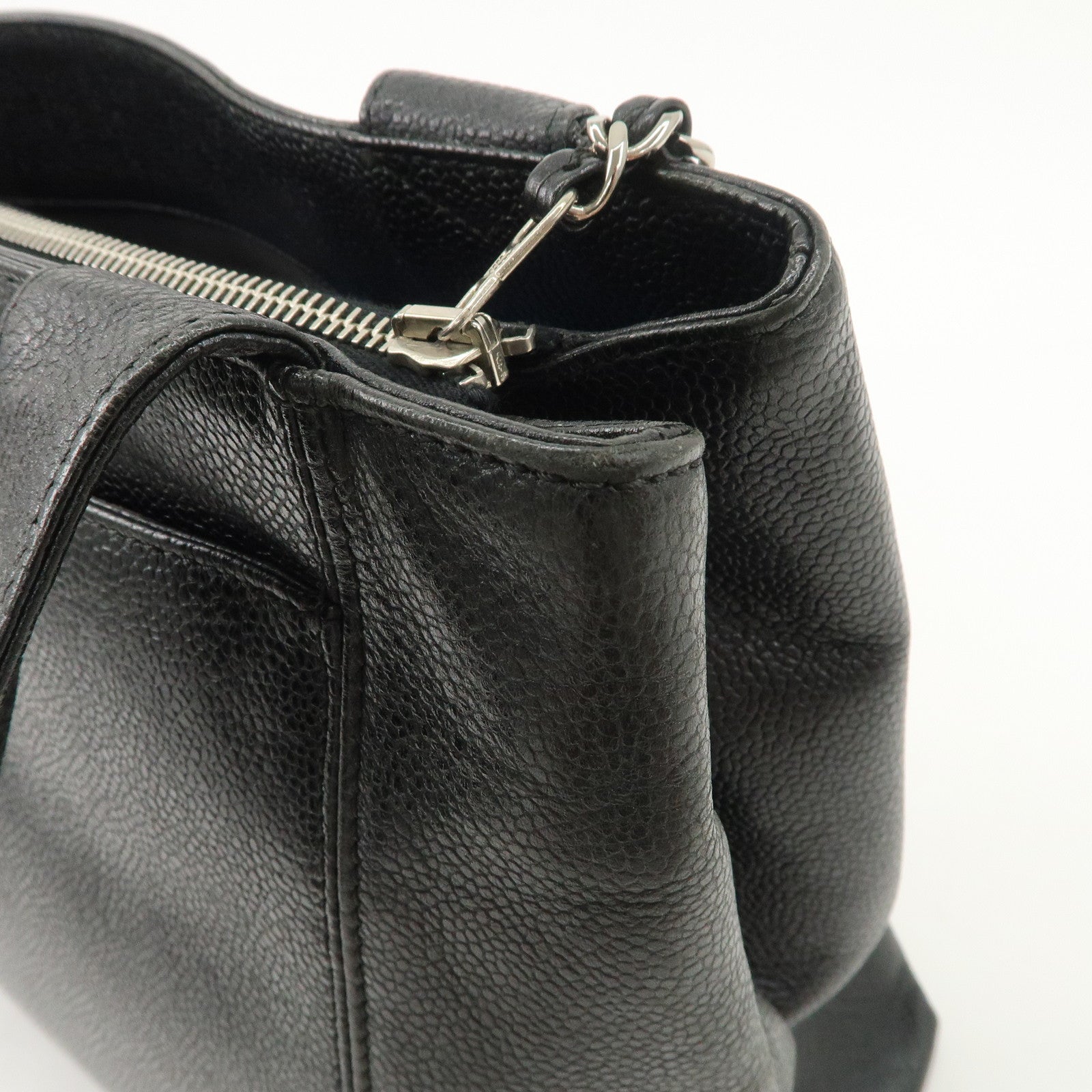 CHANEL Caviarskin Tote Bag Hand Bag Shoulder Bag Black Used