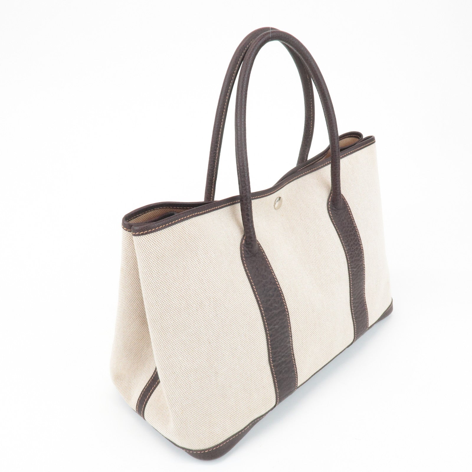 HERMES Garden Party PM Toile Ash H Stamped Leather Tote Bag Used