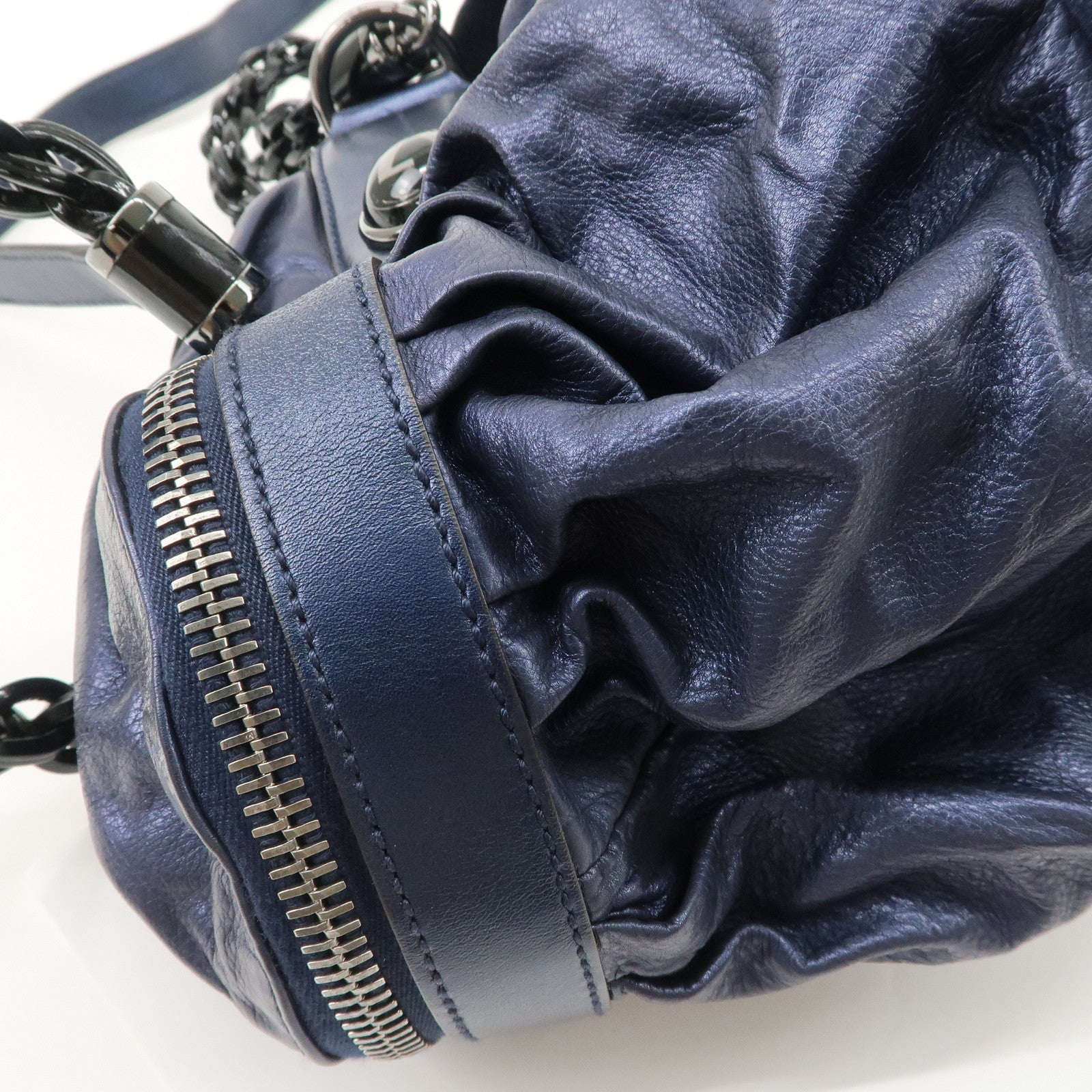 GUCCI Galaxy Leather 2 Way Chain Boston Bag Metallic Blue 228838 Used