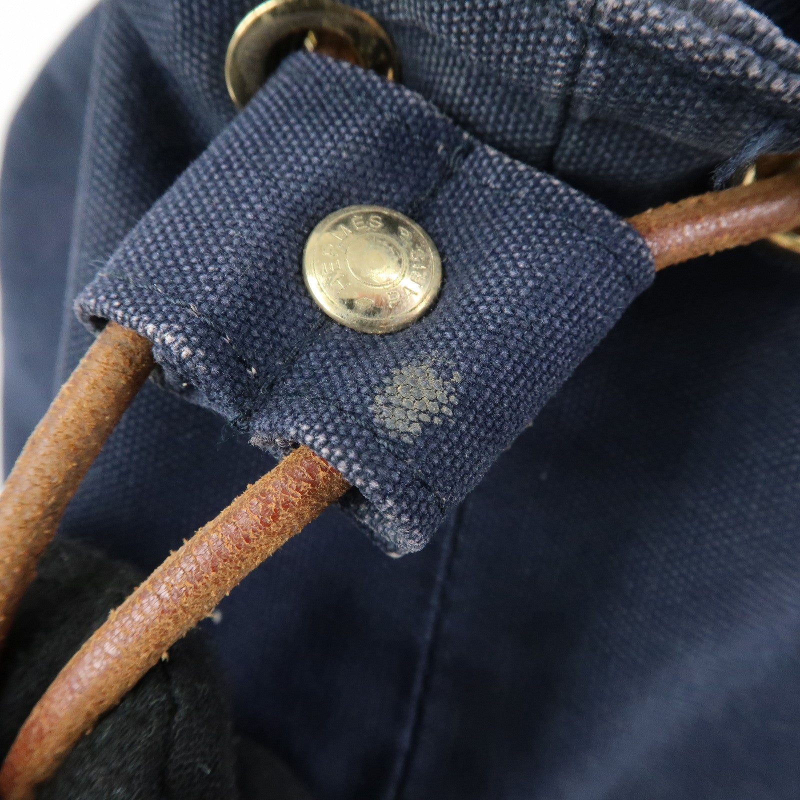 HERMES Canvas Leather Porochon Mimil PM Drawstring Backpack Navy