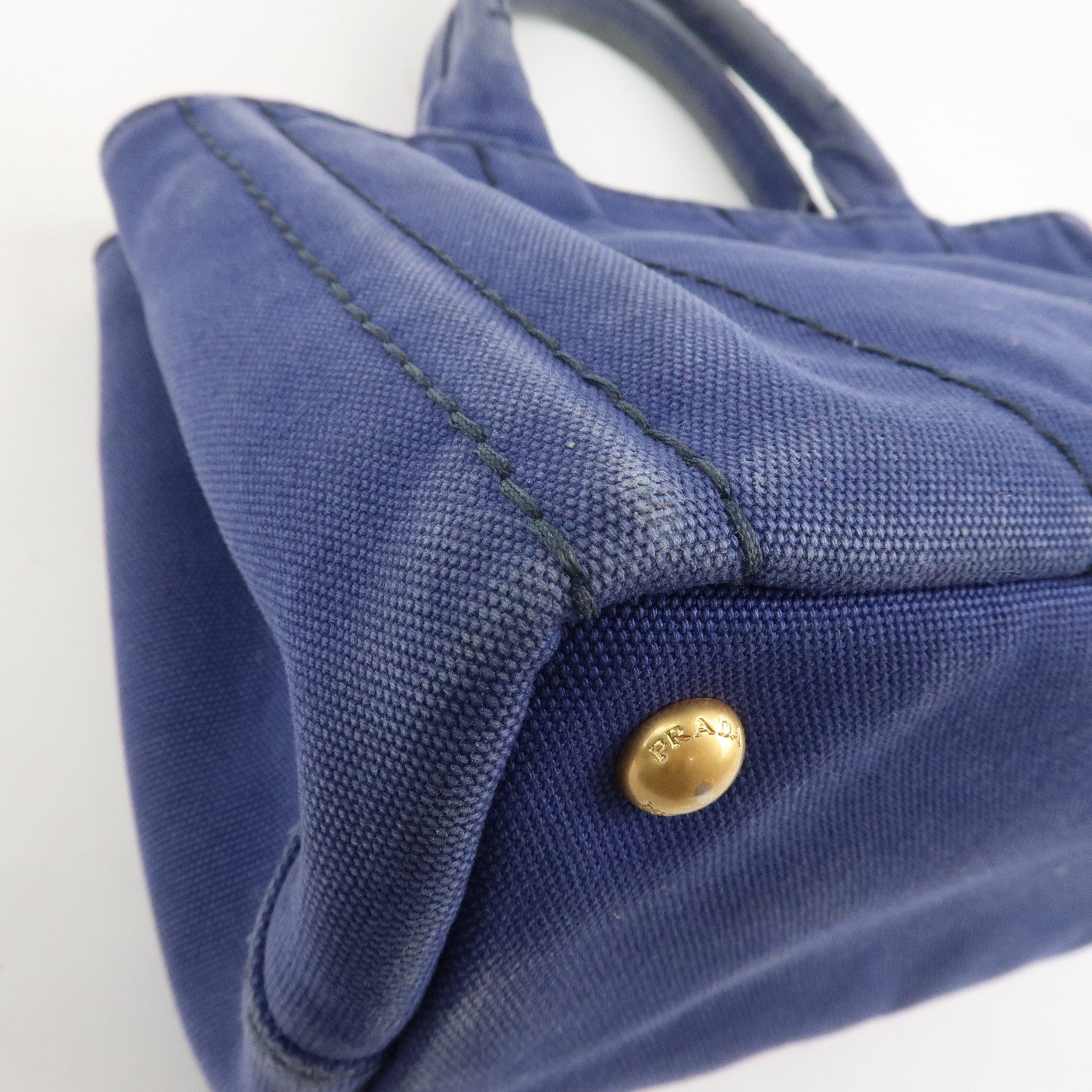 PRADA Logo Canapa Canvas 2Way Tote Bag Hand Bag Navy B2642B Used