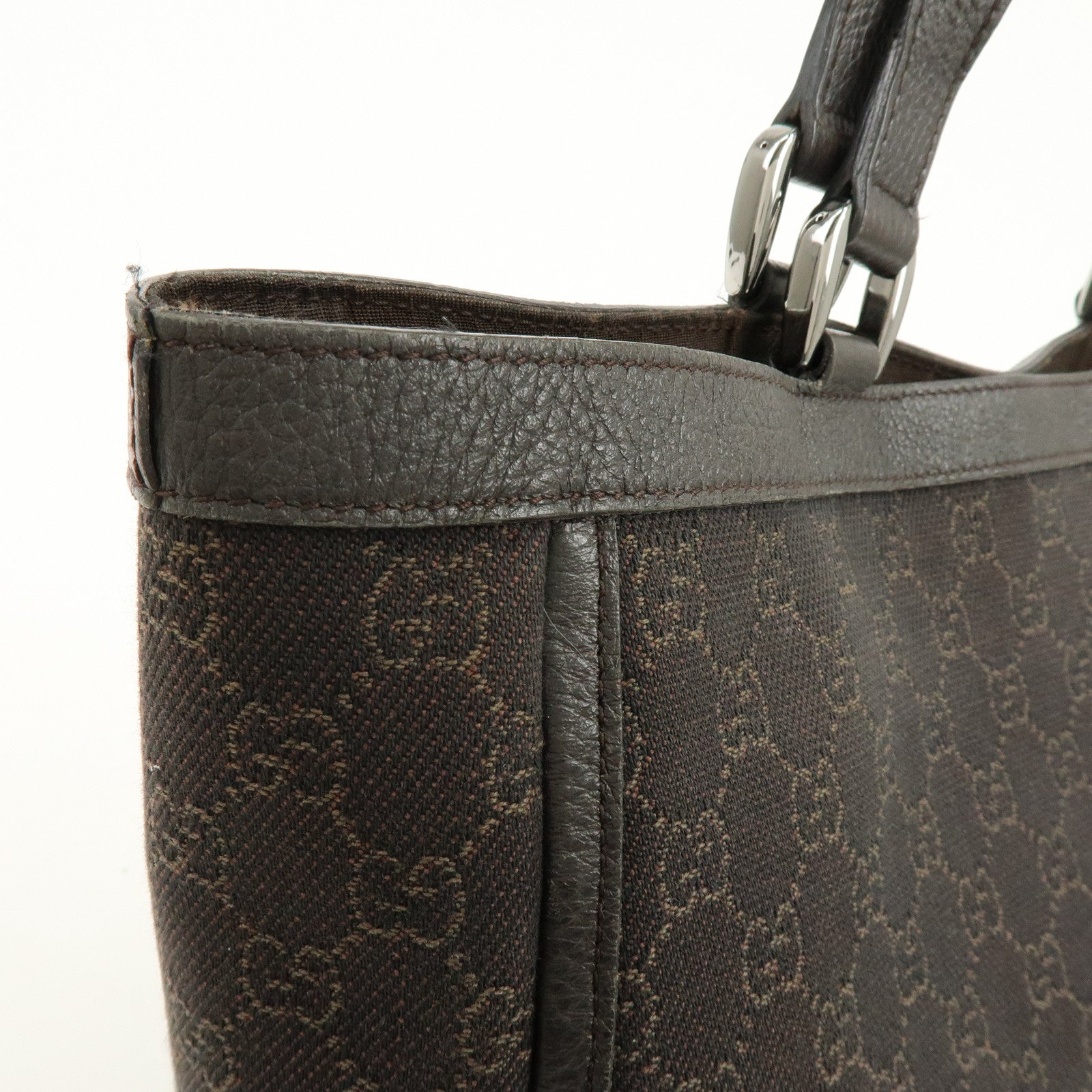 GUCCI Abbey GG Canvas Leather Tote Bag Hand Bag Brown 268639