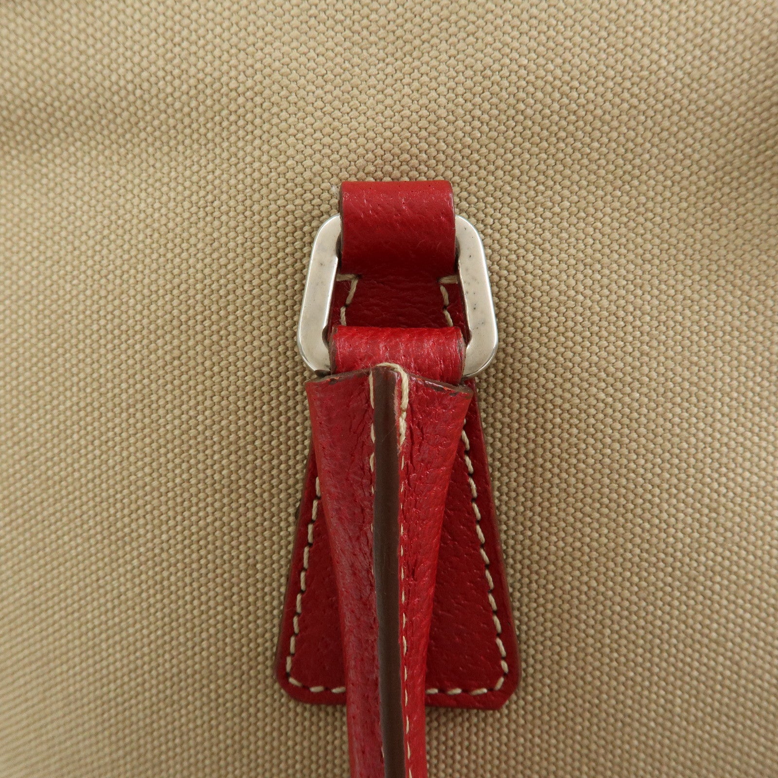 PRADA Triangle Logo Canvas Leather Hand Bag Beige Red