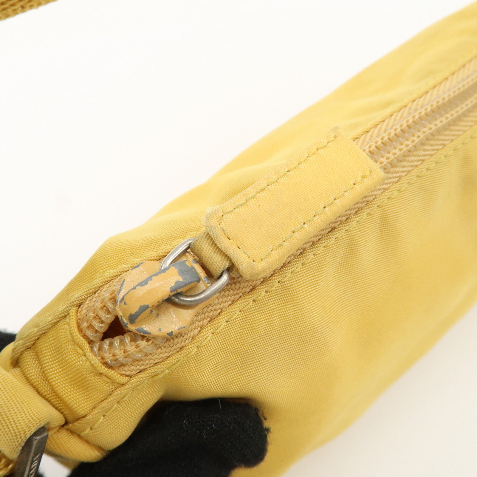 PRADA Triangle Logo Nylon Pouch Shoulder Bag Hand Bag Yellow Used