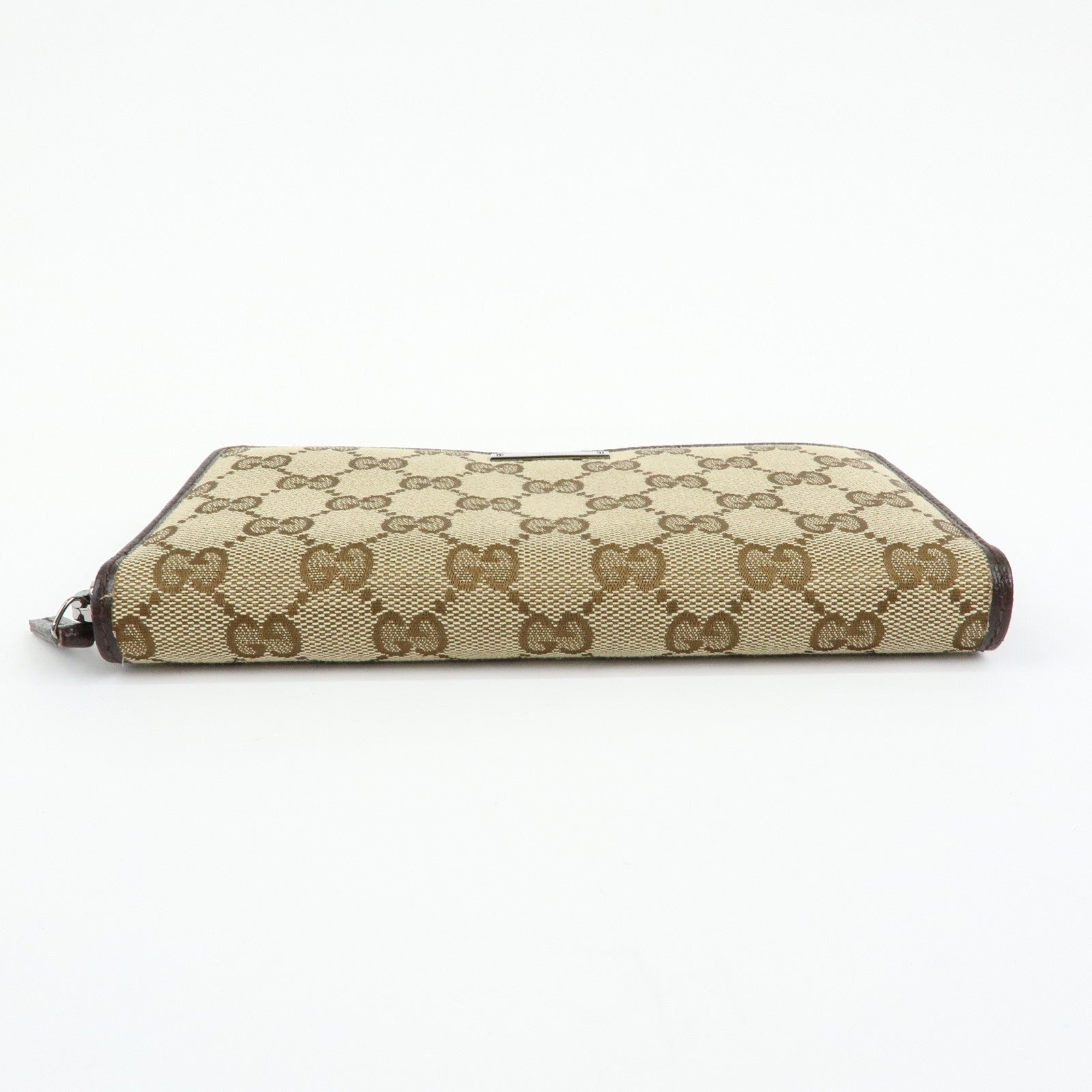 GUCCI GG Canvas Leather Round Zippy Long Wallet Beige Brown 112724