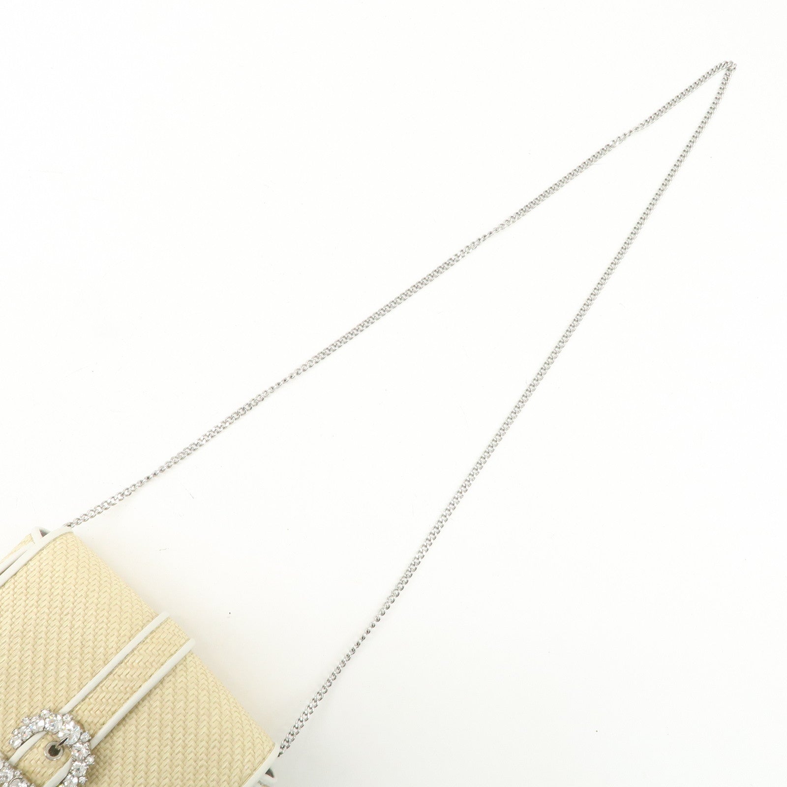 JIMMY CHOO Raffia Leather Mini Chain Shoulder Bag Beige Ivory