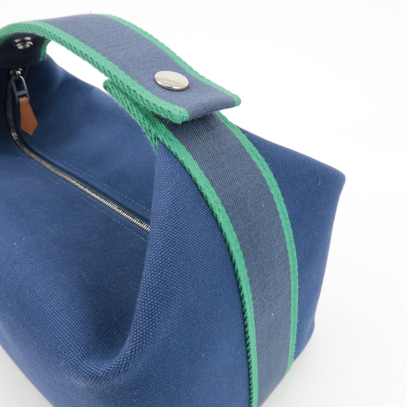 HERMES Canvas Bride A Brac GM Hand Bag Cosmetic Pouch Green Navy Used
