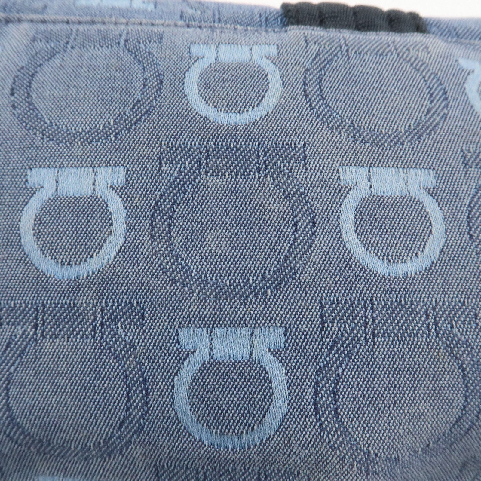 Ferragamo Gancini Canvas Leather Shoulder Bag Navy Black