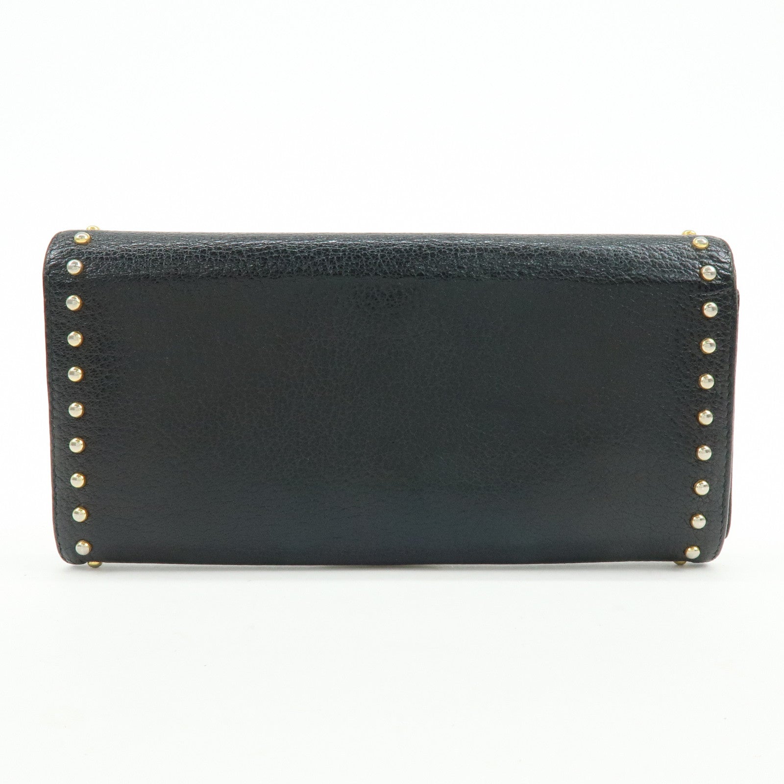 MIU MIU Logo Leather Studs Flap Long Wallet Black 5M1109