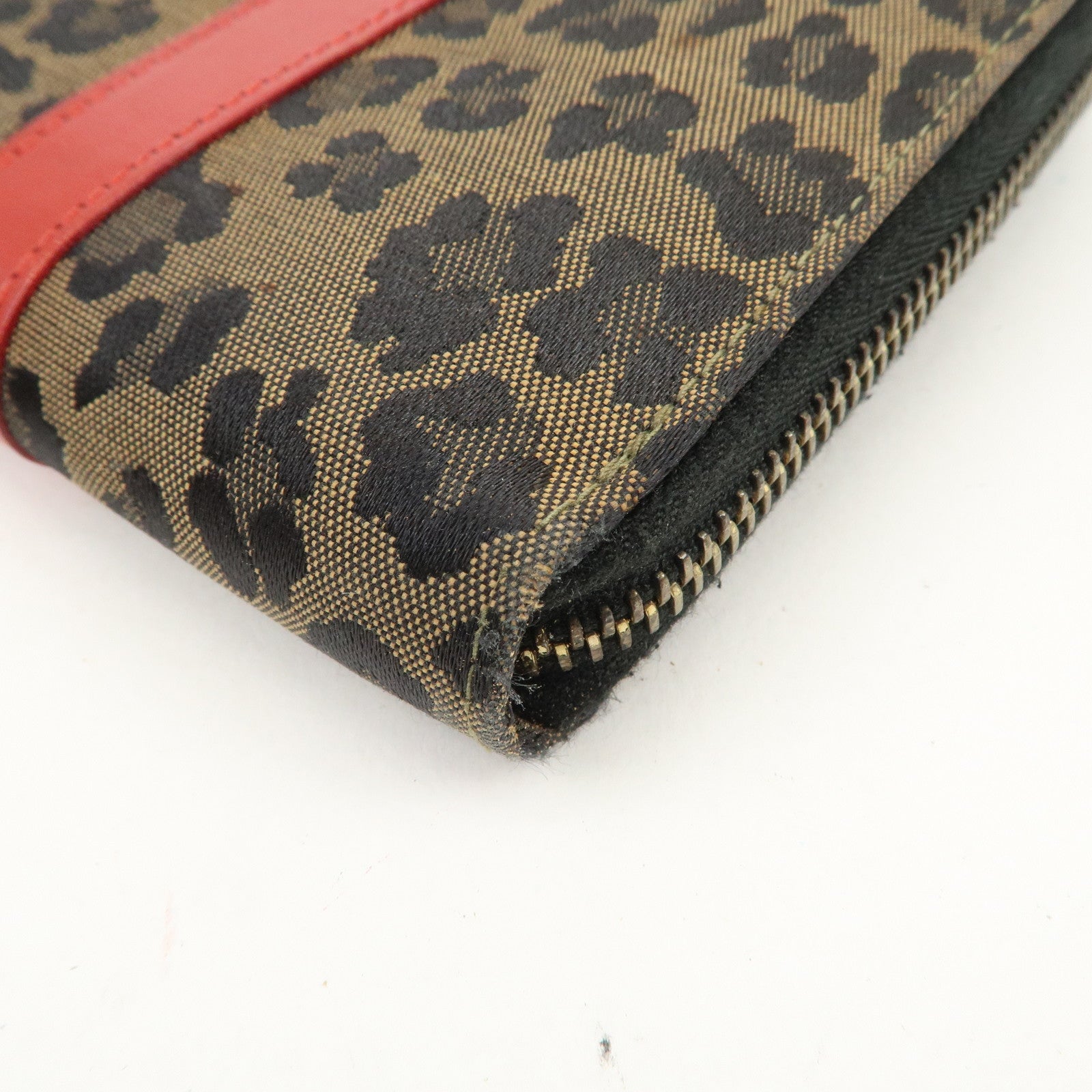 FENDI Logo Canvas Leather Hand Bag Leopard Red 26347