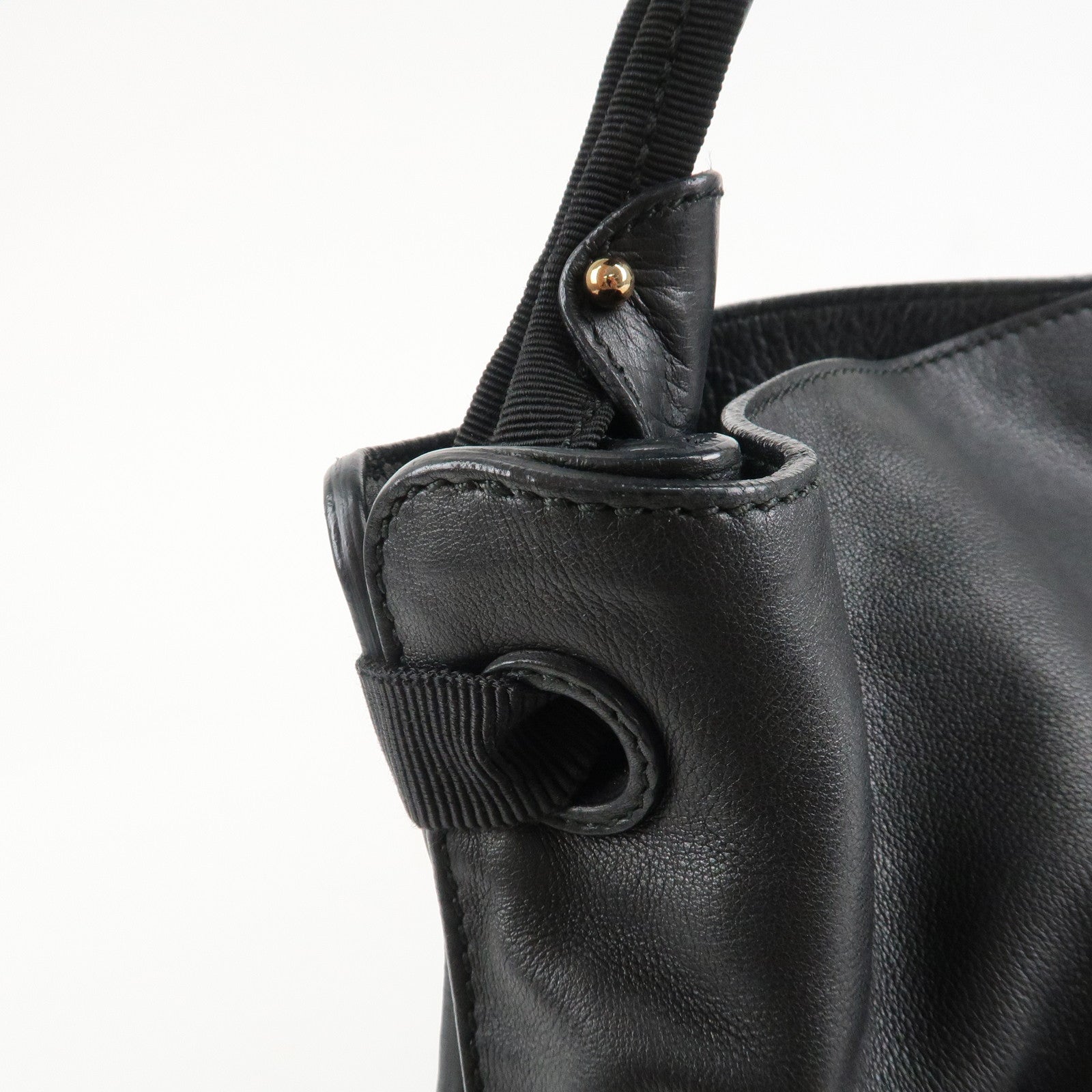 Ferragamo Vara Ribbon Leather Shoulder Bag Hand Bag Black Used