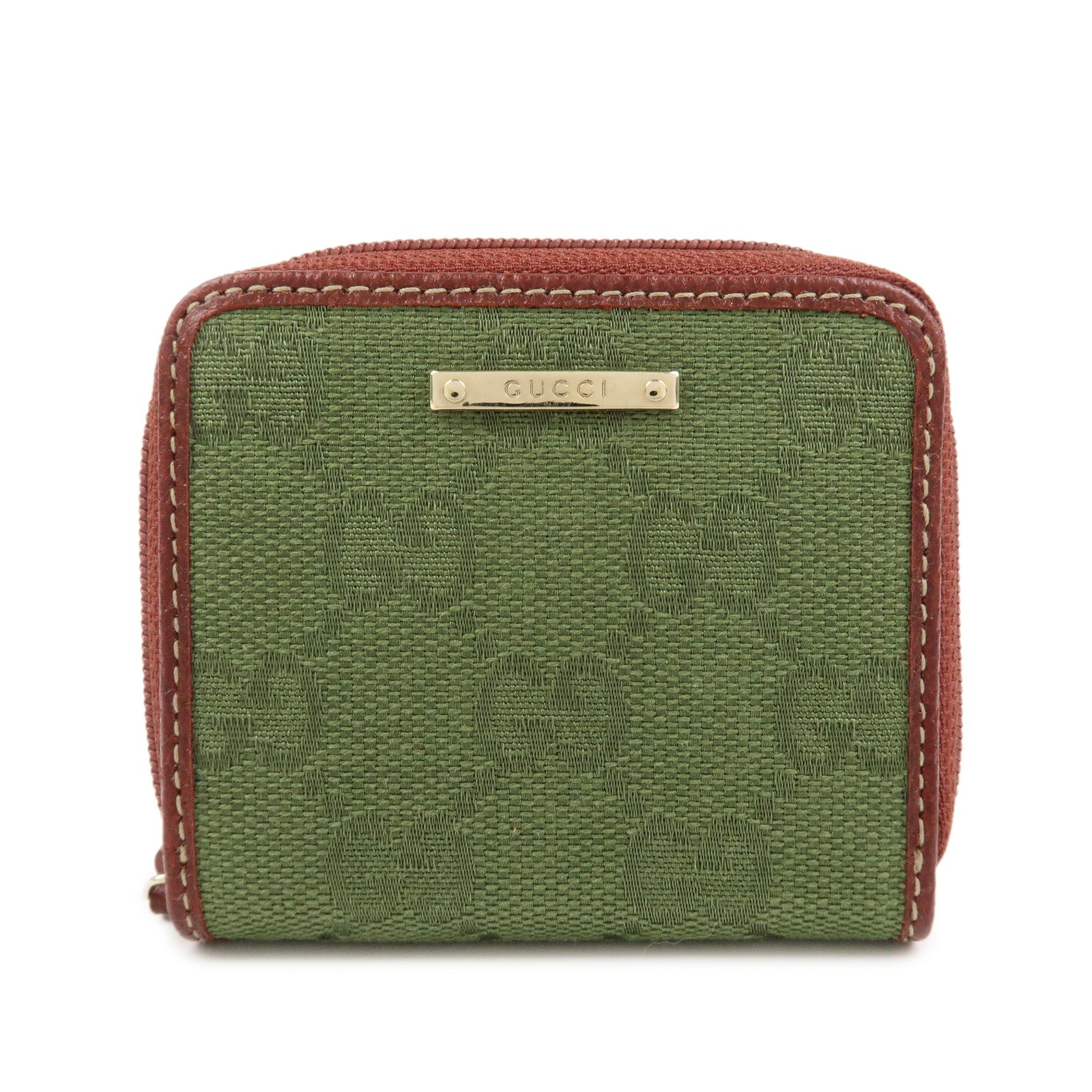 GUCCI GG Canvas Leather Coin Case Coin Purse Green 115255