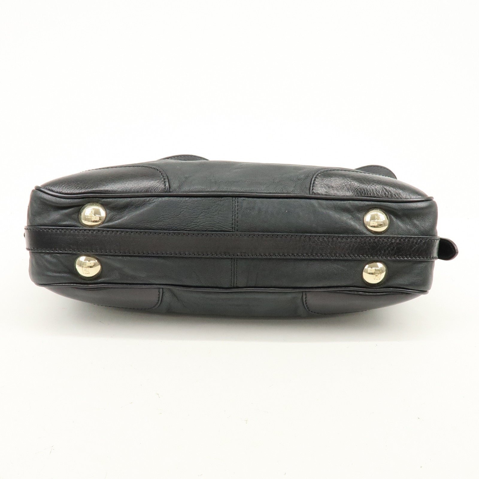 FENDI Leather 2Way Bag Hand Bag Shoulder Bag Black 8BR529