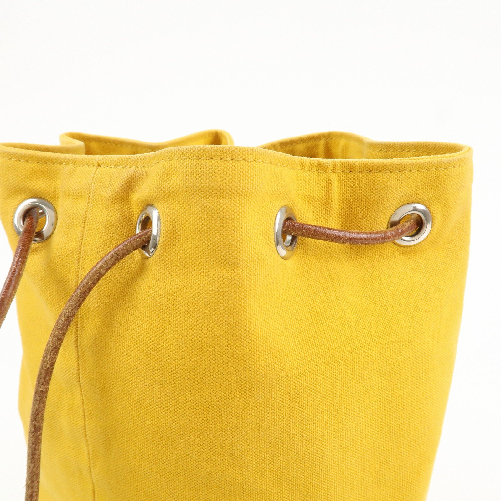 HERMES Canvas Leather Porochon Mimil PM Drawstring Backpack Yellow