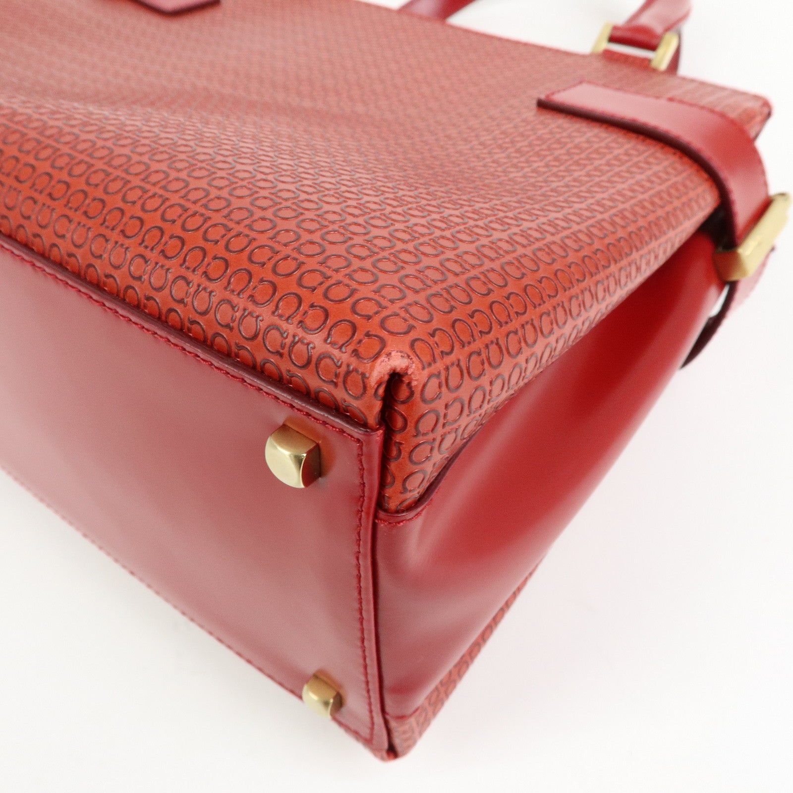 Ferragamo Gancini Side Belt Leather Hand Bag Tote Bag Red