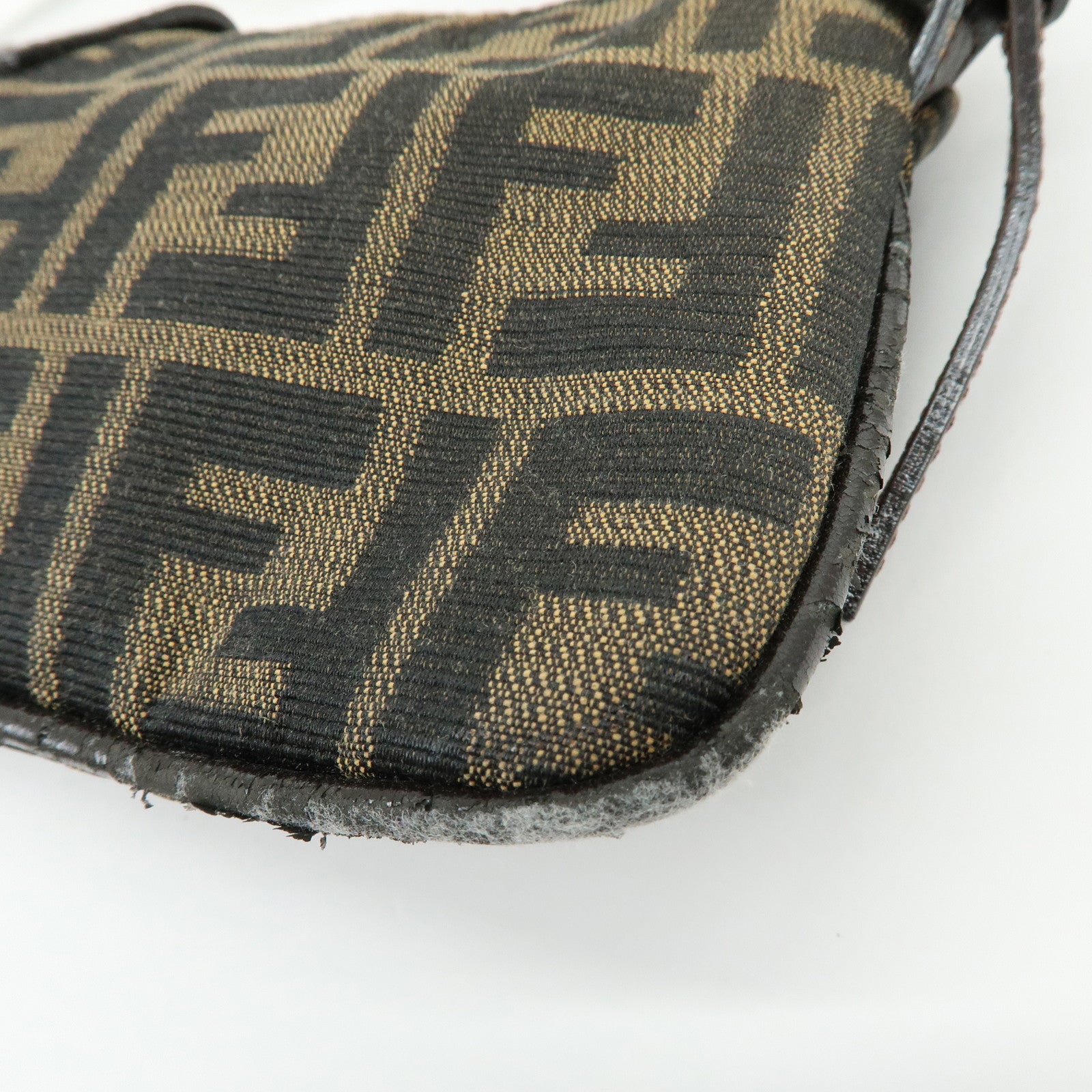 FENDI Zucca Canvas Leather Shoulder Bag Hand Bag Brown Black