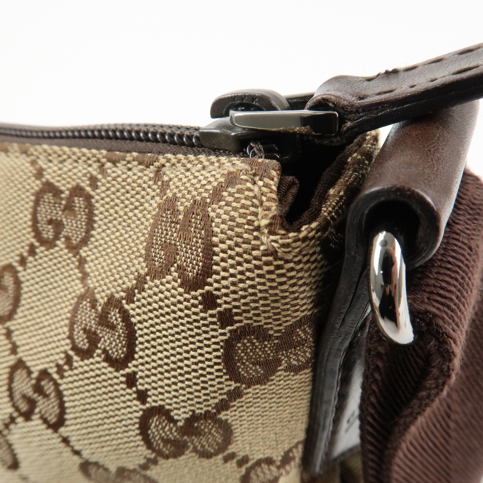 GUCCI GG Canvas Leather Shoulder Bag Crossbody Bag Brown 145857 Used