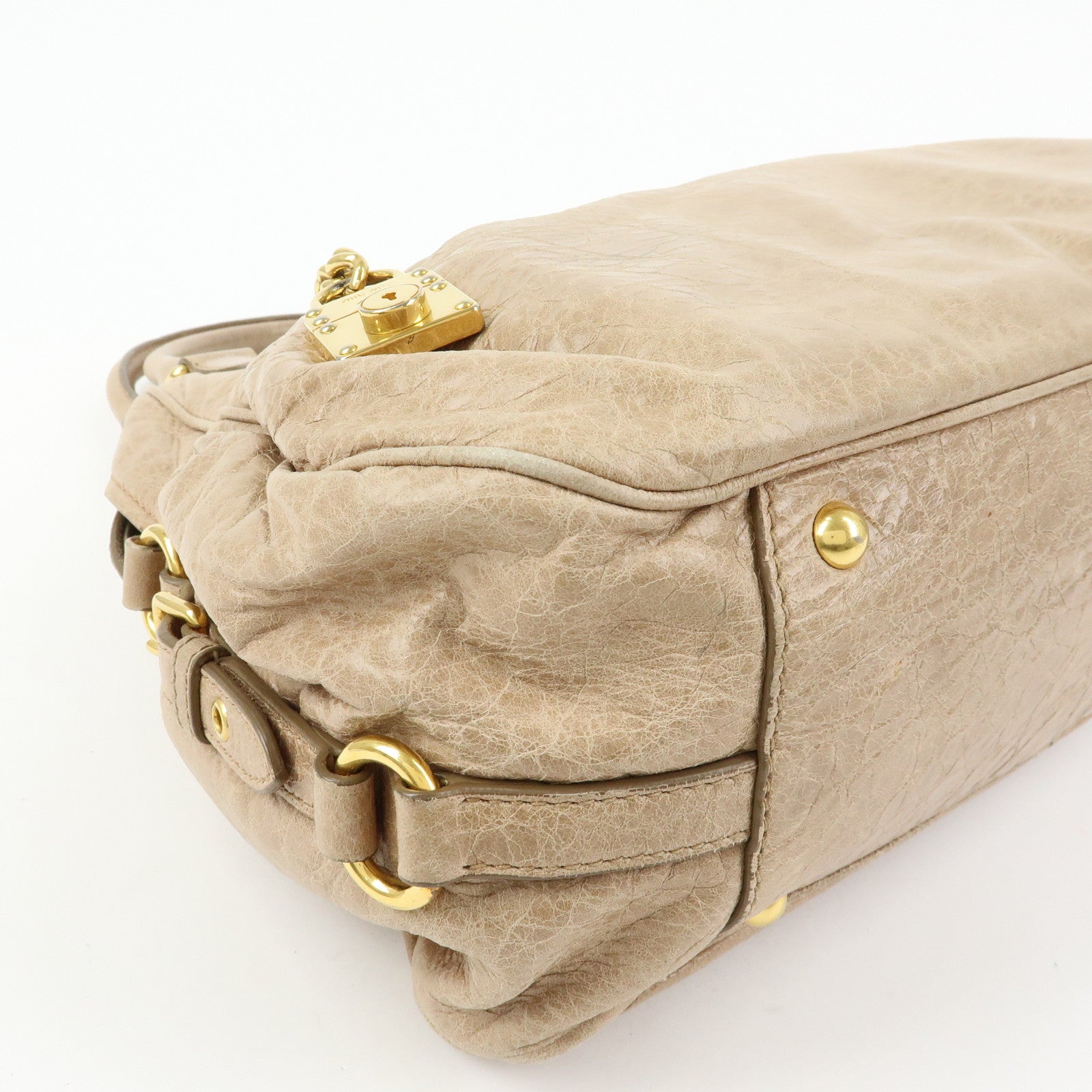 MIU MIU Leather 2Way Bag Hand Bag Shoulder Bag Beige