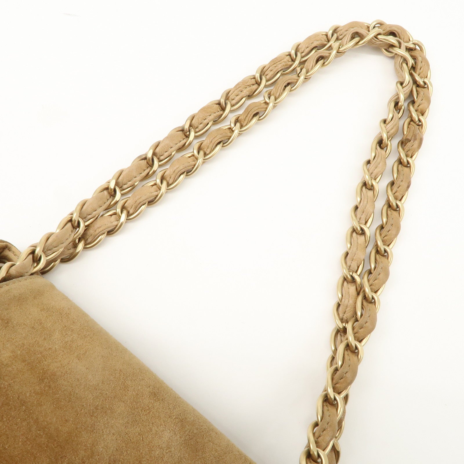 CHANEL COCO Mark Leather Suede Chain Shoulder Bag Beige Gold Used