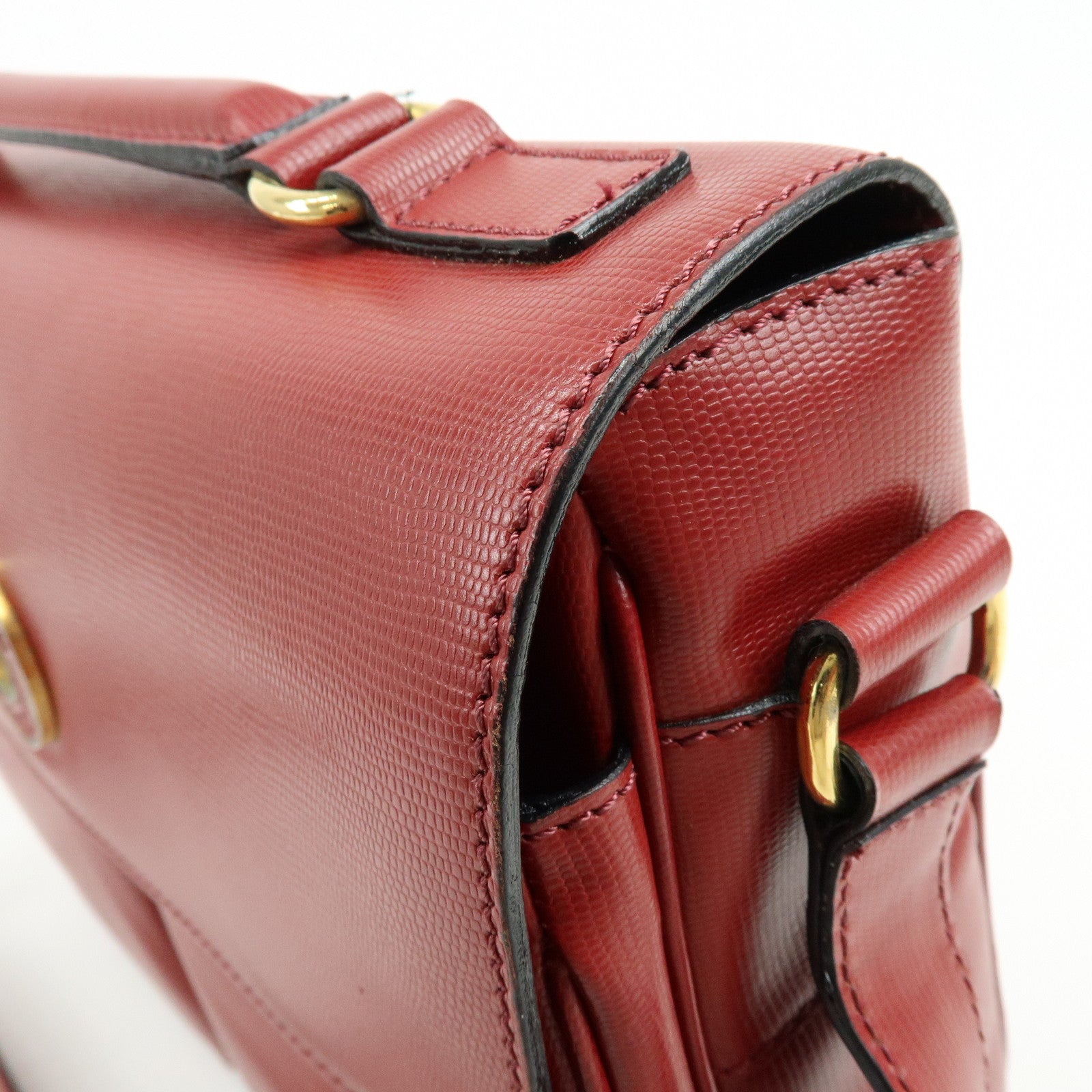 CELINE Leather 2WAY Bag Shoulder Bag Hand Bag Red