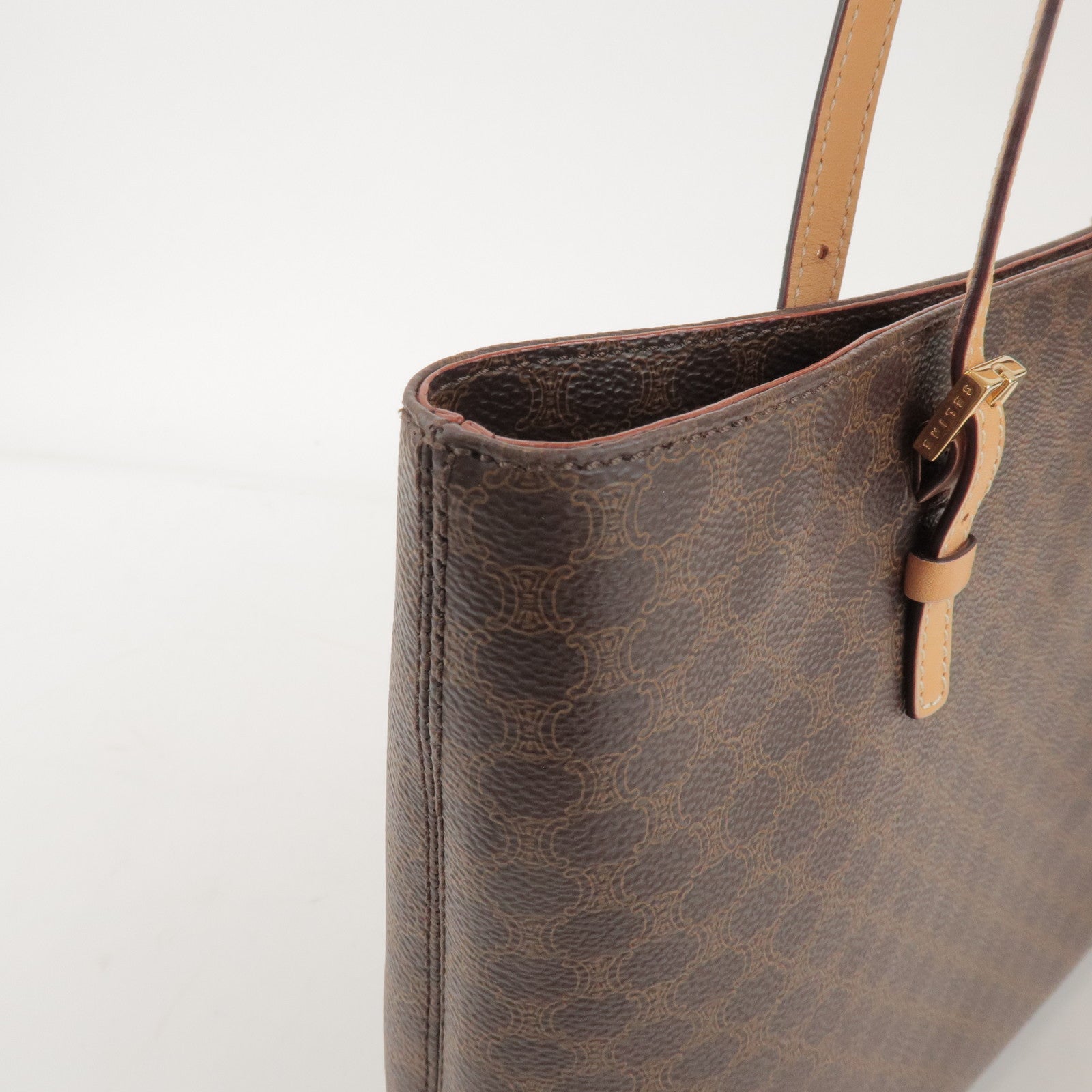CELINE Macadam PVC Canvas Leather Tote Bag Shoulder Bag Brown